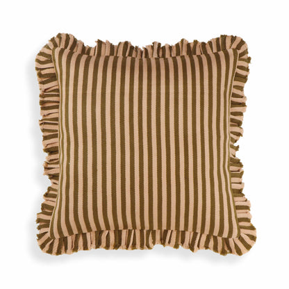 Alessia 20" Striped Ruffle Square Throw Pillow Cover - Taupe / Pillow Cover Only - Image 1