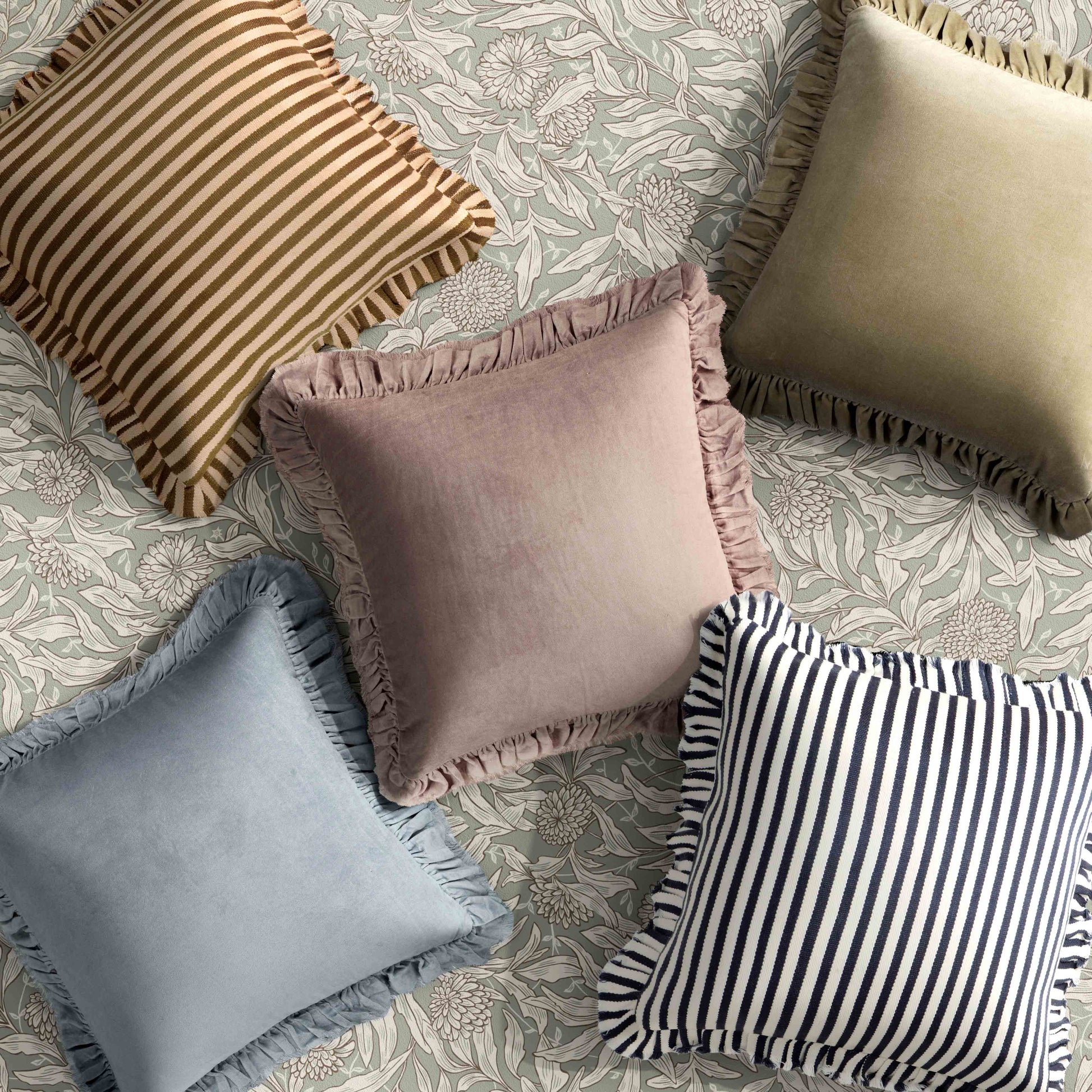 Alessia 20" Striped Ruffle Square Throw Pillow Cover - Taupe / Pillow Cover Only - Image 2