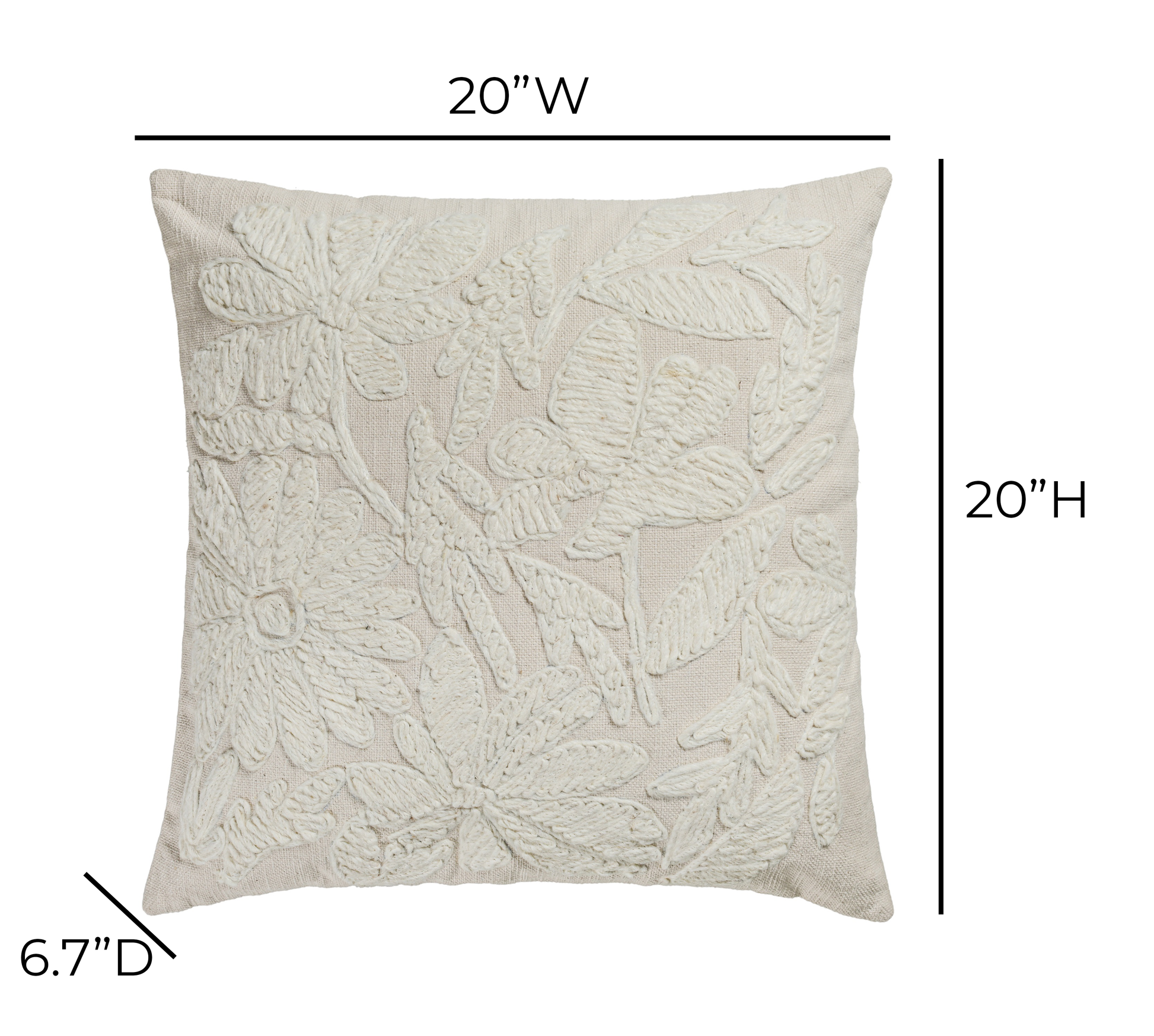 Tabitha 20" Square Embroidered Throw Pillow - With Insert - Image 5