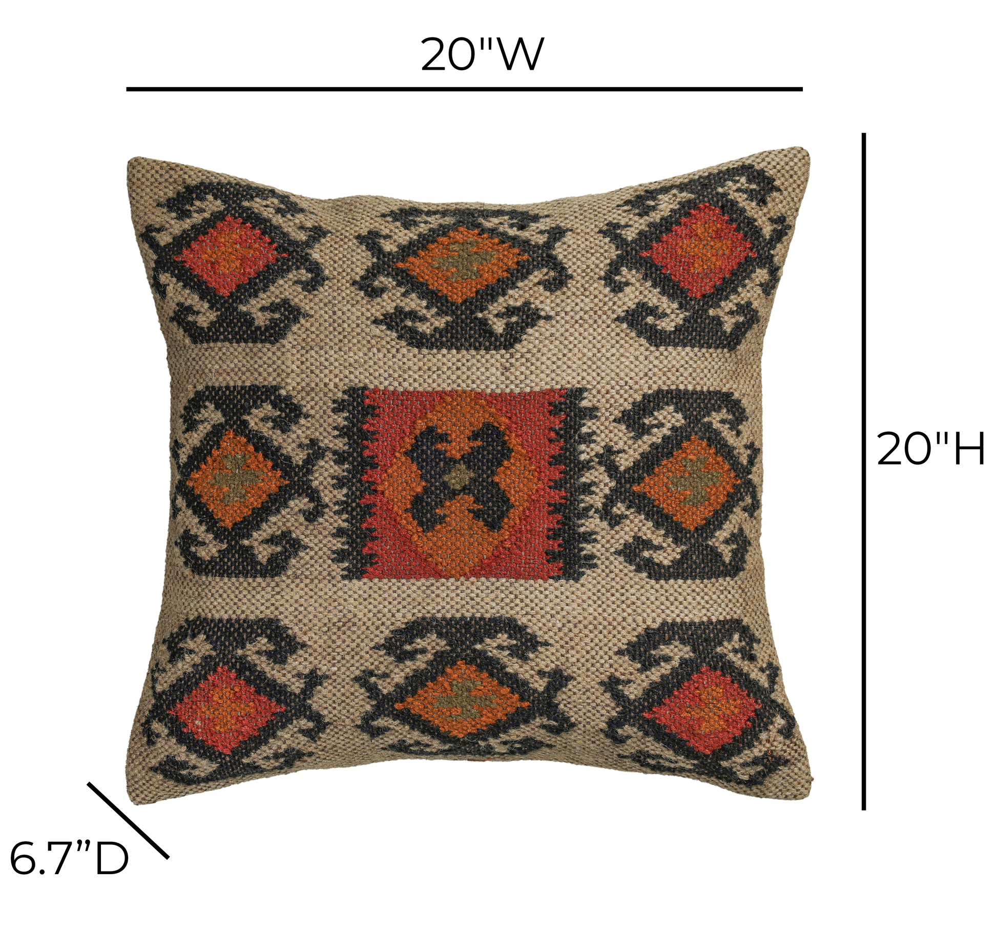 Terra 20"  Square Wool and Jute Kilim Throw Pillow - Clay / With Insert - Image 5