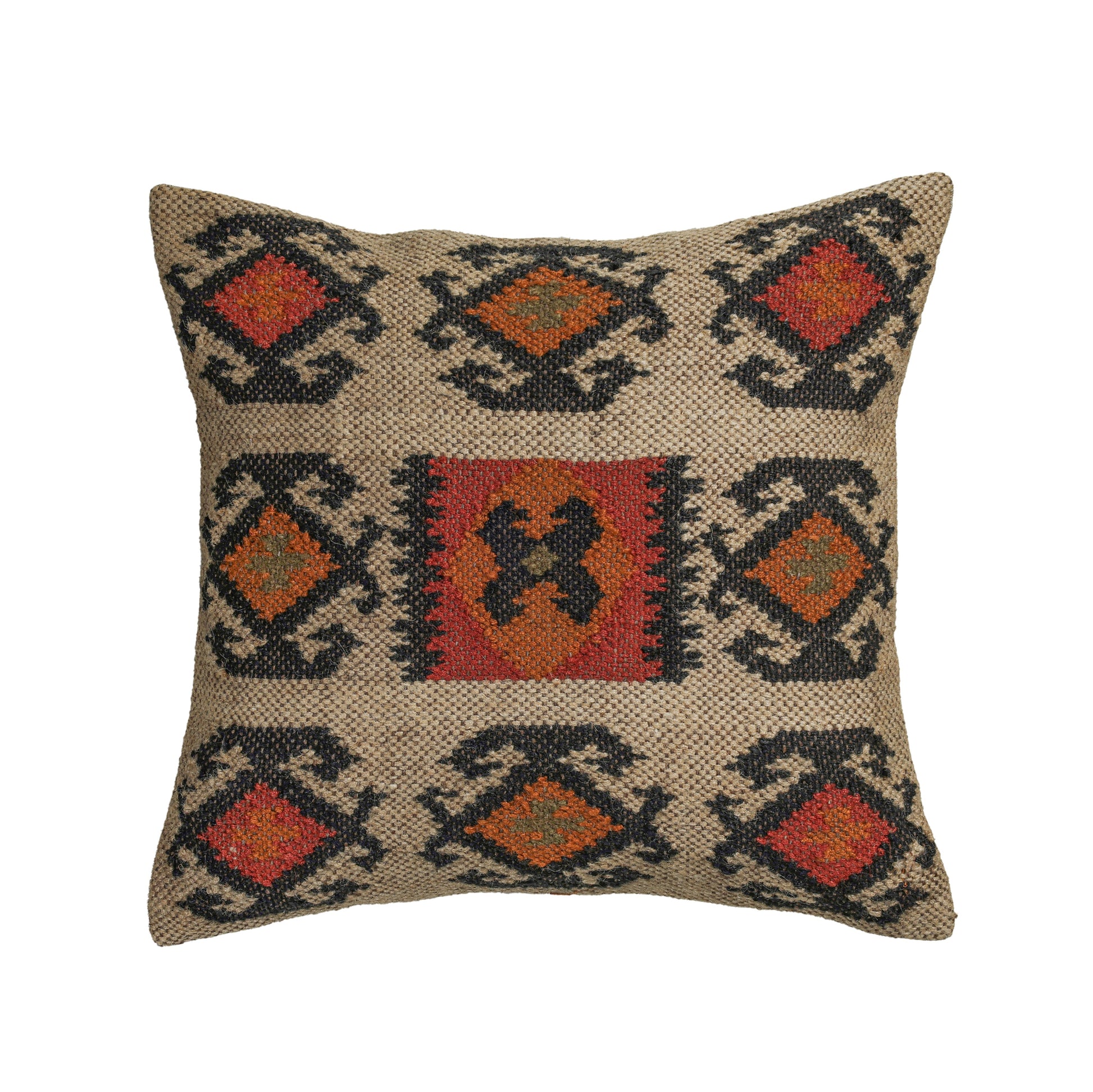 Terra 20"  Square Wool and Jute Kilim Throw Pillow - Clay / With Insert - Image 1