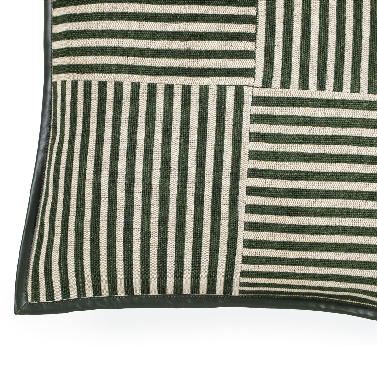 Kora 20" Cotton Jute Contract-Grade Throw Pillow - Green Stripes / With Insert - Image 4