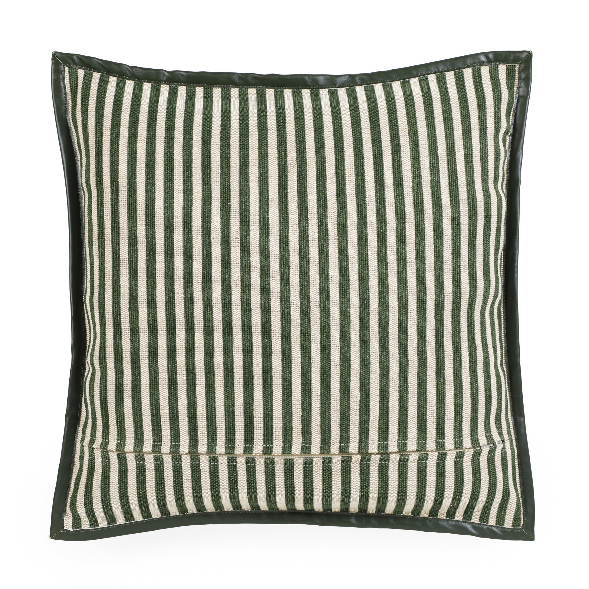 Kora 20" Cotton Jute Contract-Grade Throw Pillow - Green Stripes / With Insert - Image 5