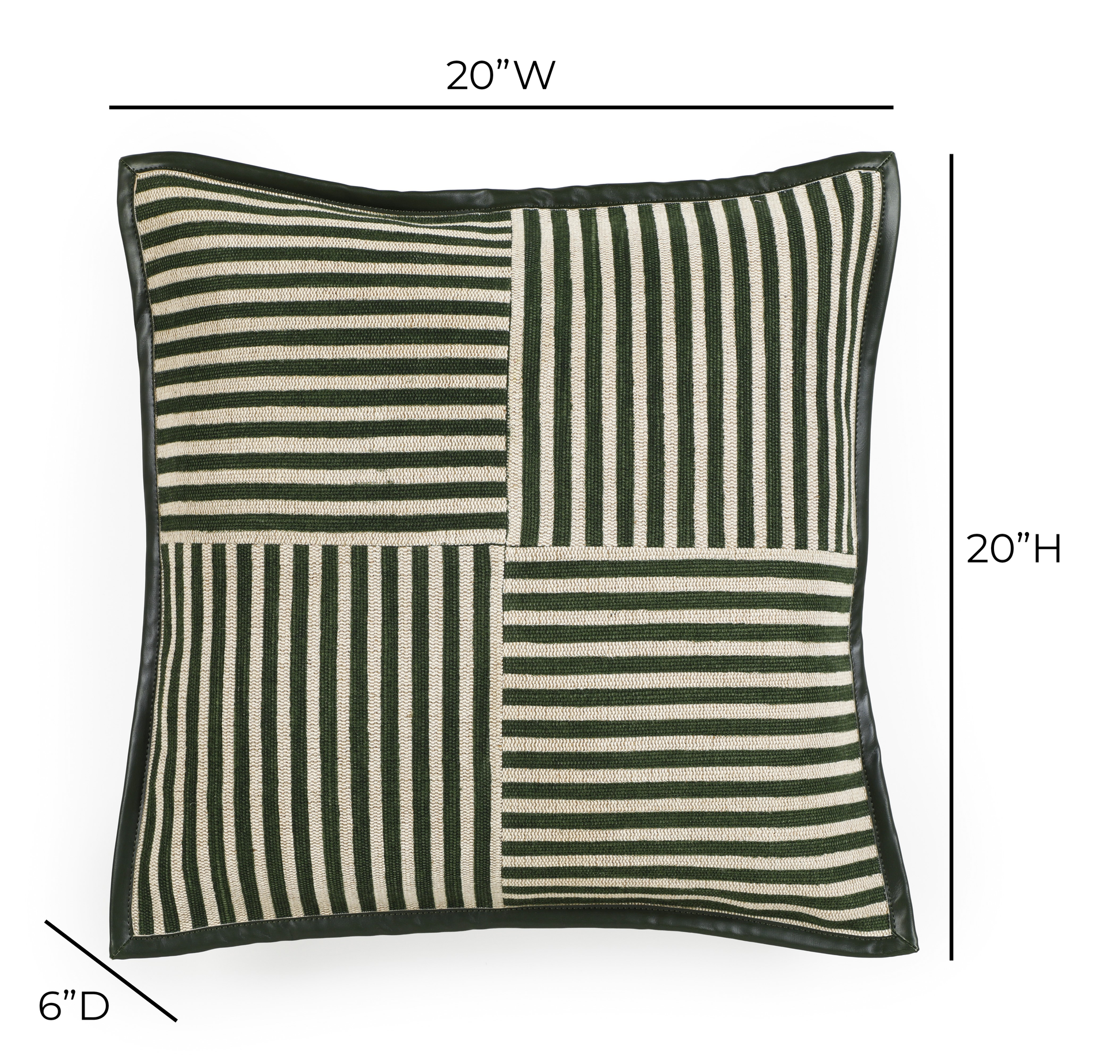Kora 20" Cotton Jute Contract-Grade Throw Pillow - Green Stripes / With Insert - Image 6