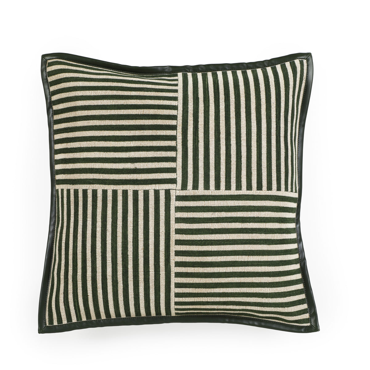 Kora 20" Cotton Jute Contract-Grade Throw Pillow - Green Stripes / With Insert - Image 1