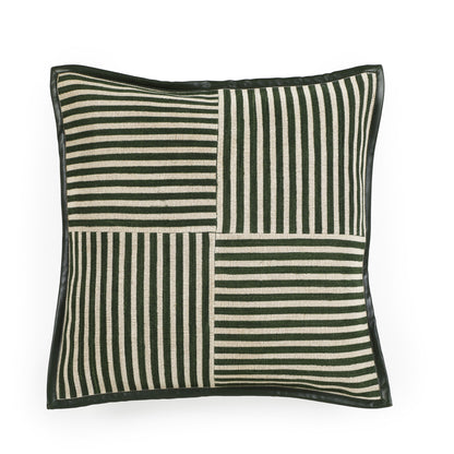 Kora 20" Cotton Jute Contract-Grade Throw Pillow - Green Stripes / With Insert - Image 1