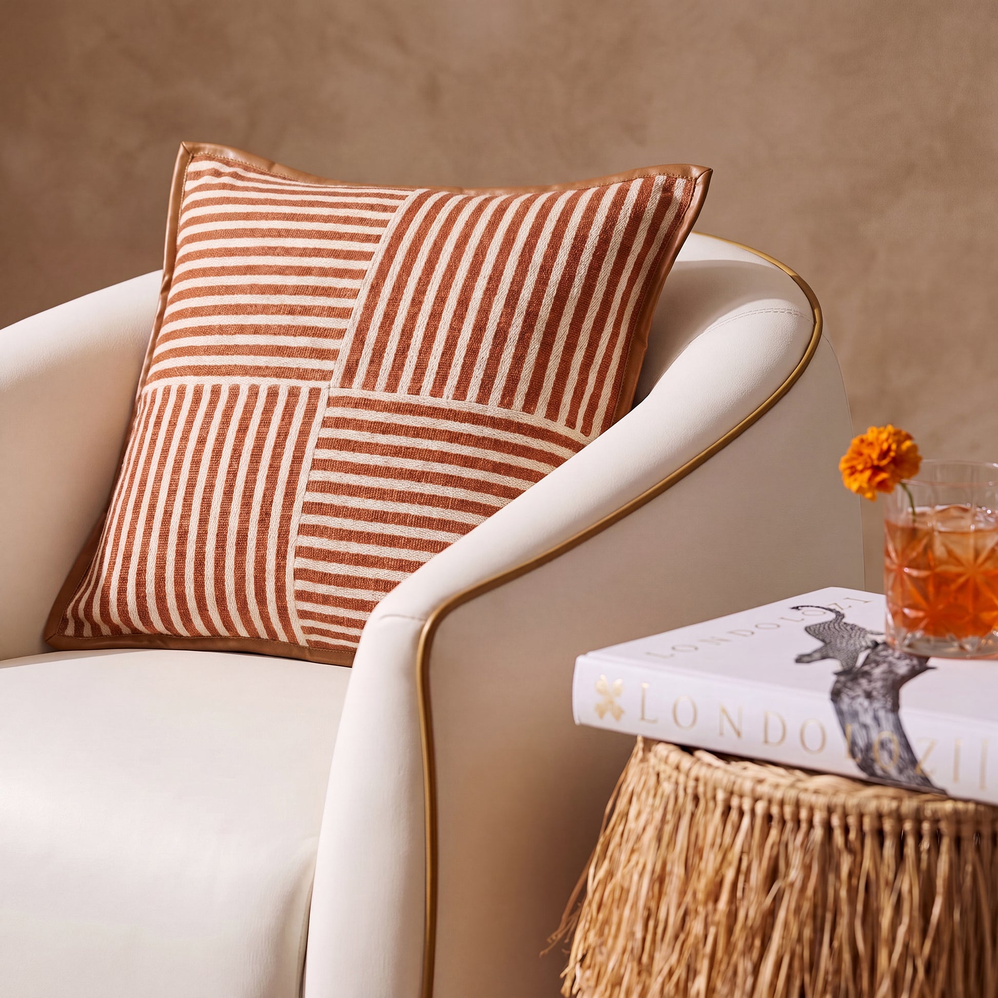 Kora 20" Cotton Jute Contract-Grade Throw Pillow - Terracotta / With Insert - Image 6