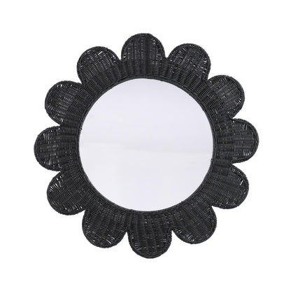 Coralie 33.4" Rattan Round Wall Mirror - Black - Image 1