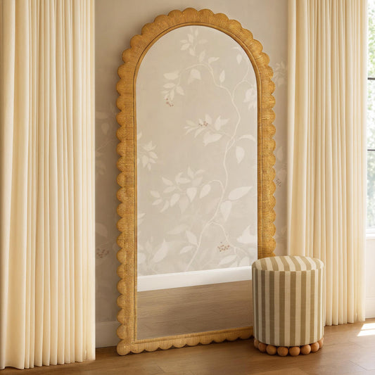 Bama 48"X79" Jumbo Natural Rattan Arched Wall Mirror - Image 2