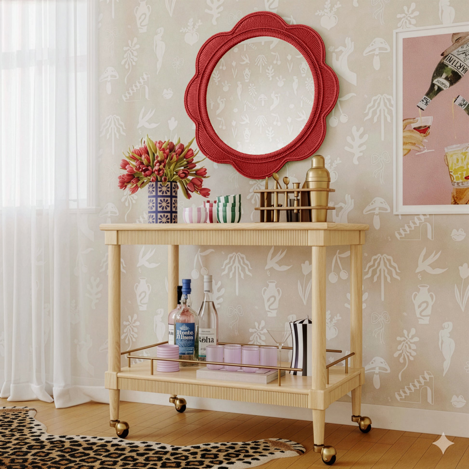 Zeva 26.6" Round Wall Mirror - Red - Image 2
