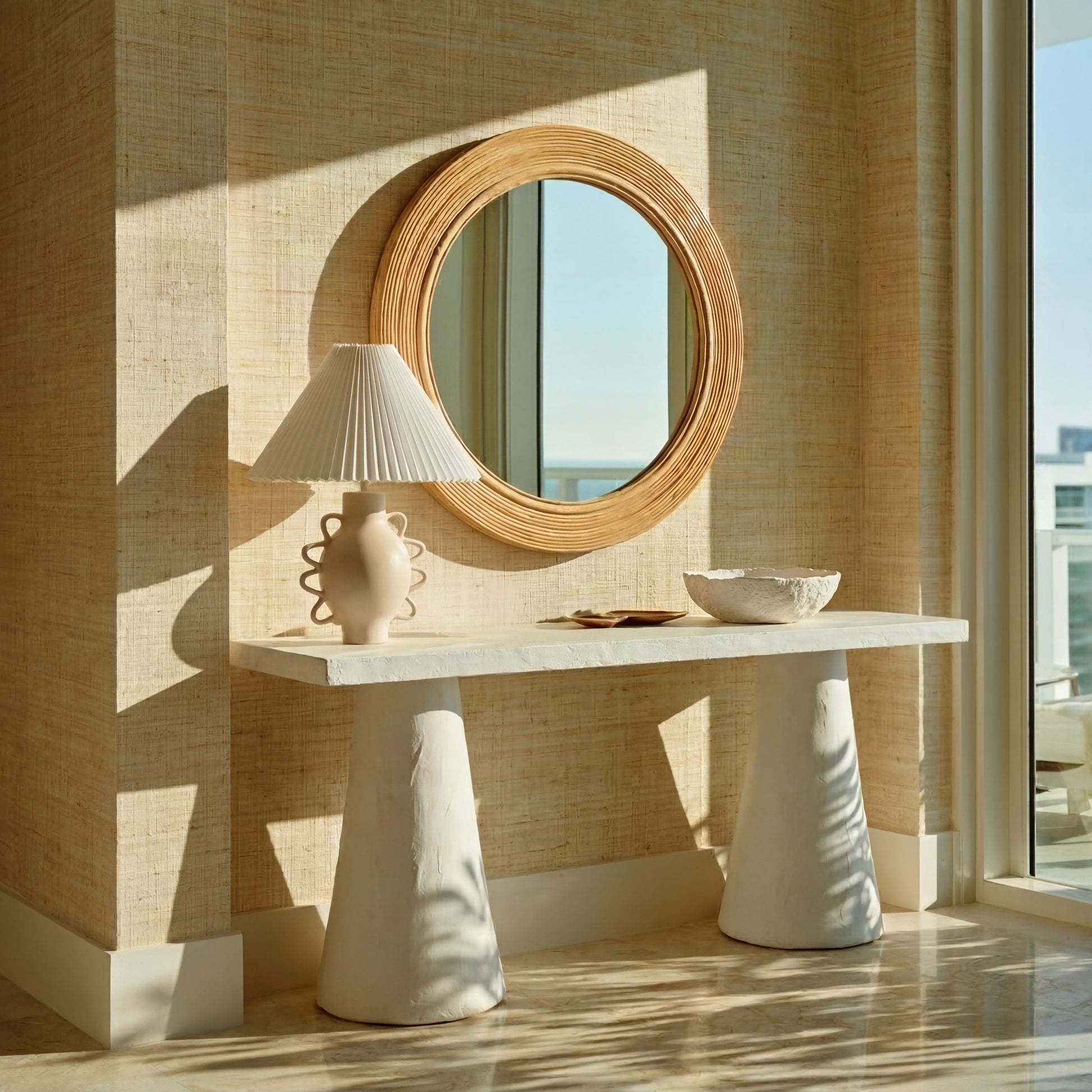 Tanya 43.5" Rattan Round Wall Mirror - Natural - Image 2