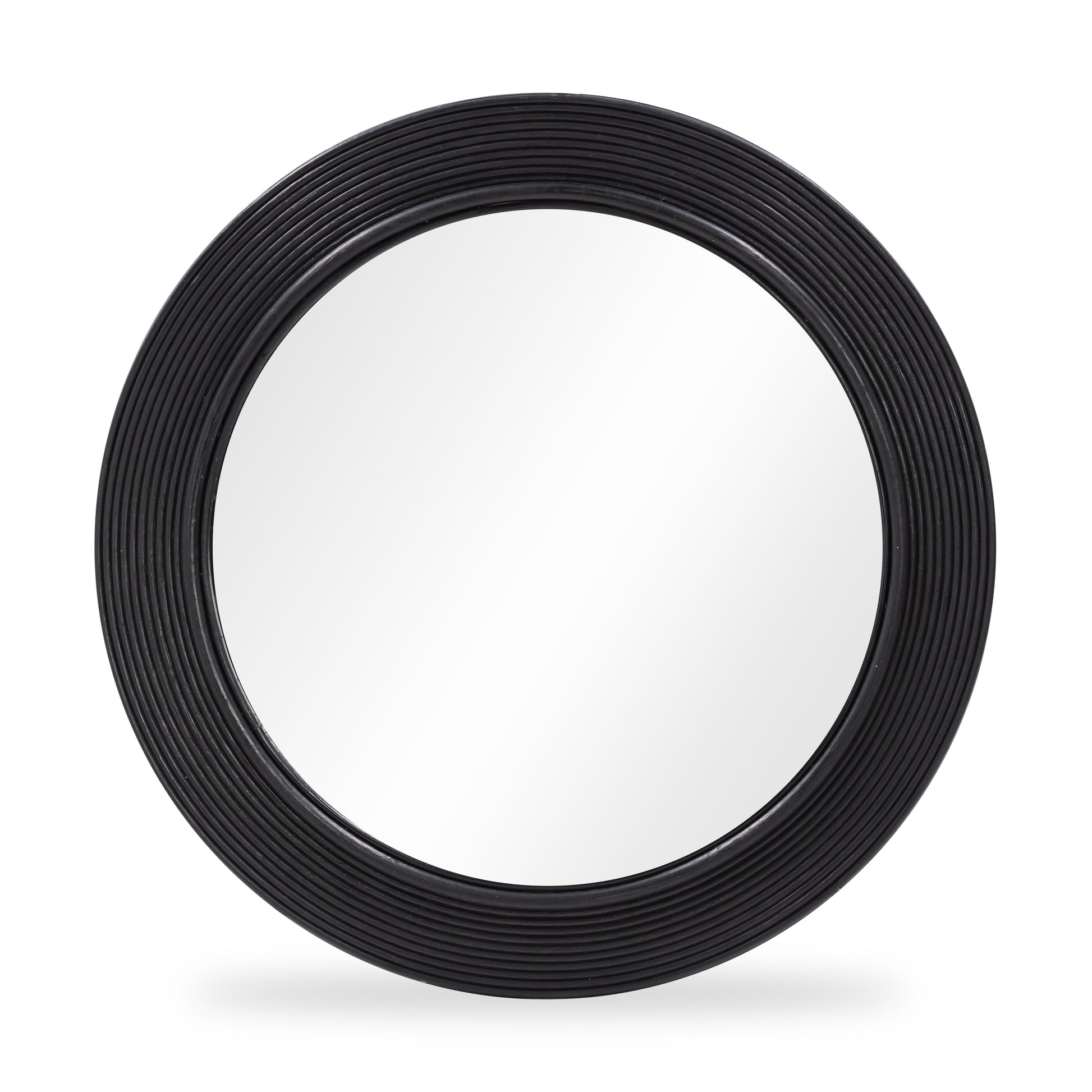 Tanya 43.5" Rattan Round Wall Mirror - Black - Image 1