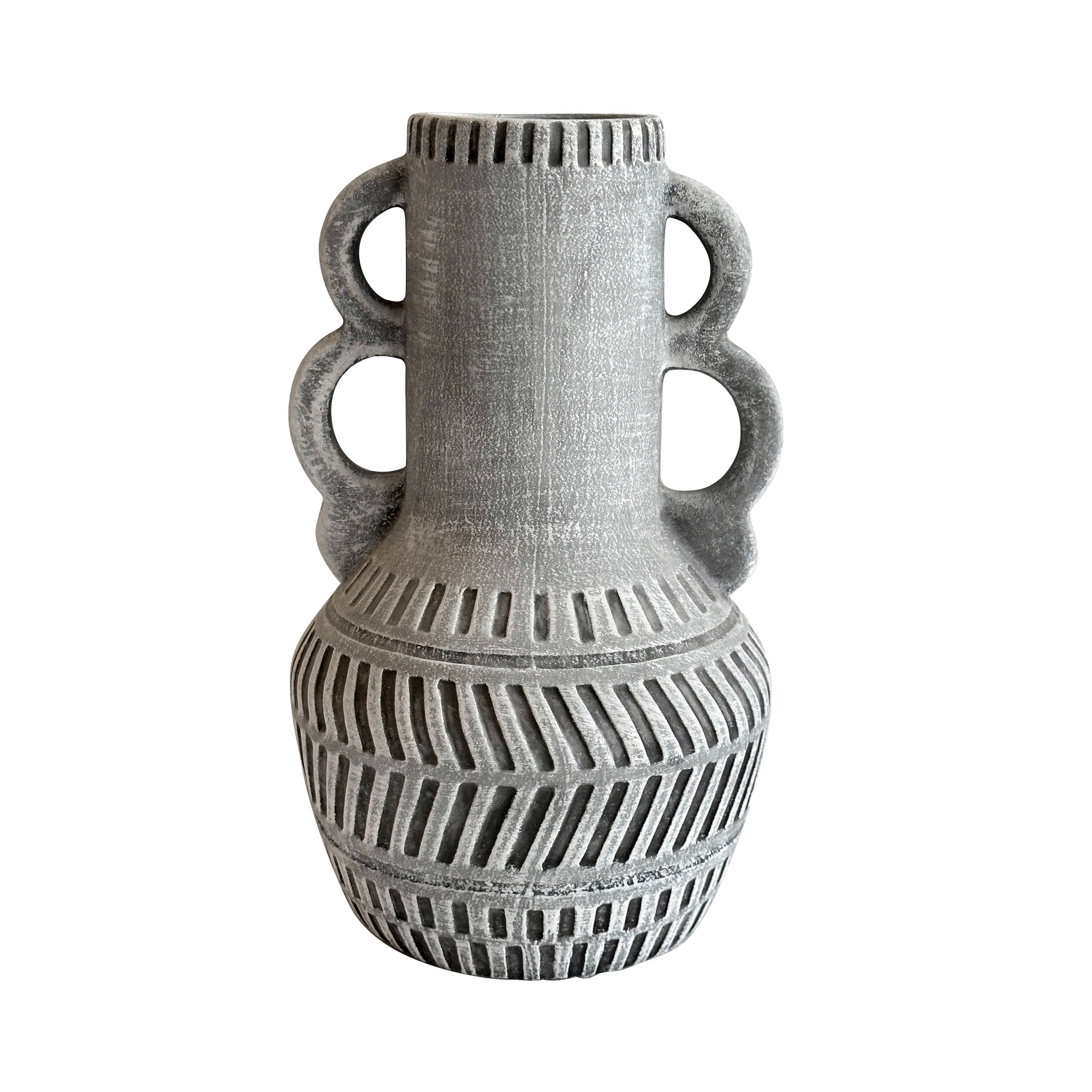 Earthenware Aztec Handled Flower Vase in Slate | TOV Furniture