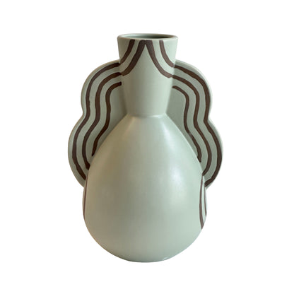 Ceramic Line Art Wavy Vase - Default Title - Image 1