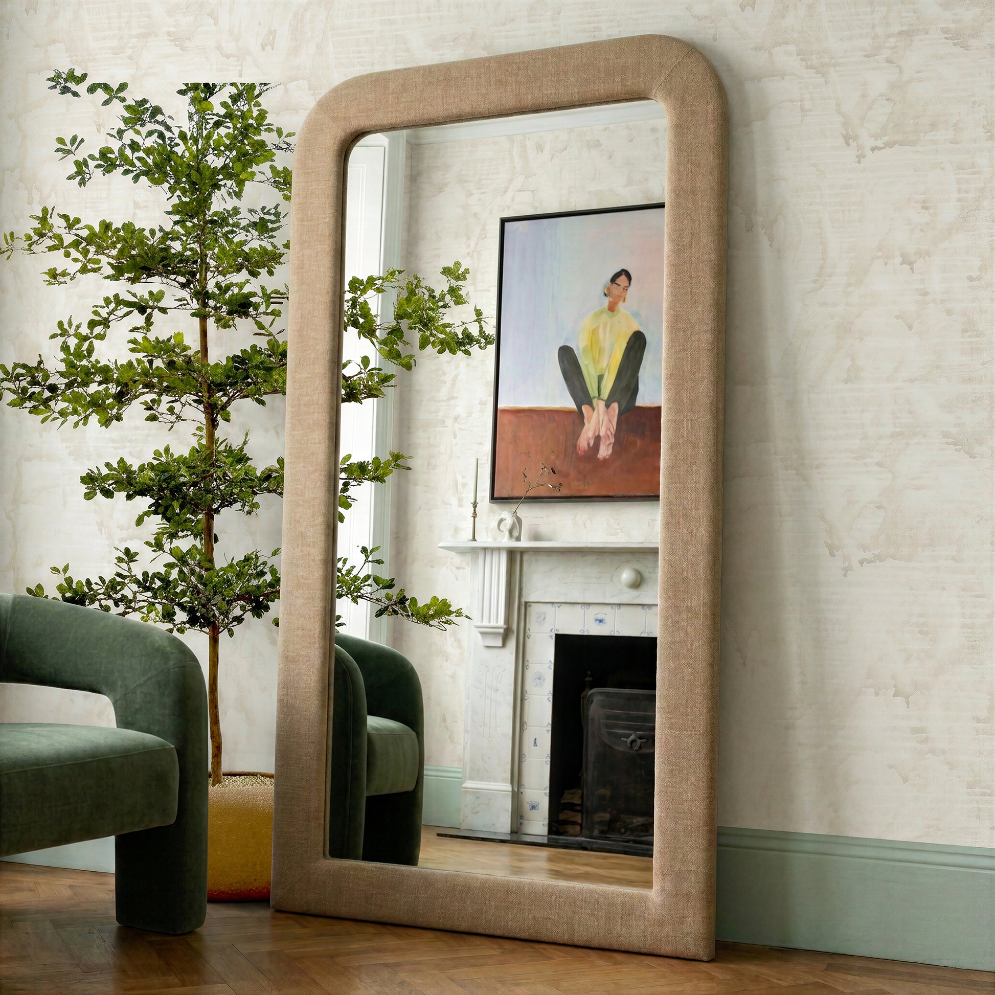 Heidi 43"X78" Upholstered Oversized Floor Mirror - Honey - Image 2