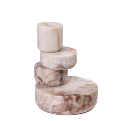 Marble White Brown Stacked Candle Holder - Default Title - Image 2