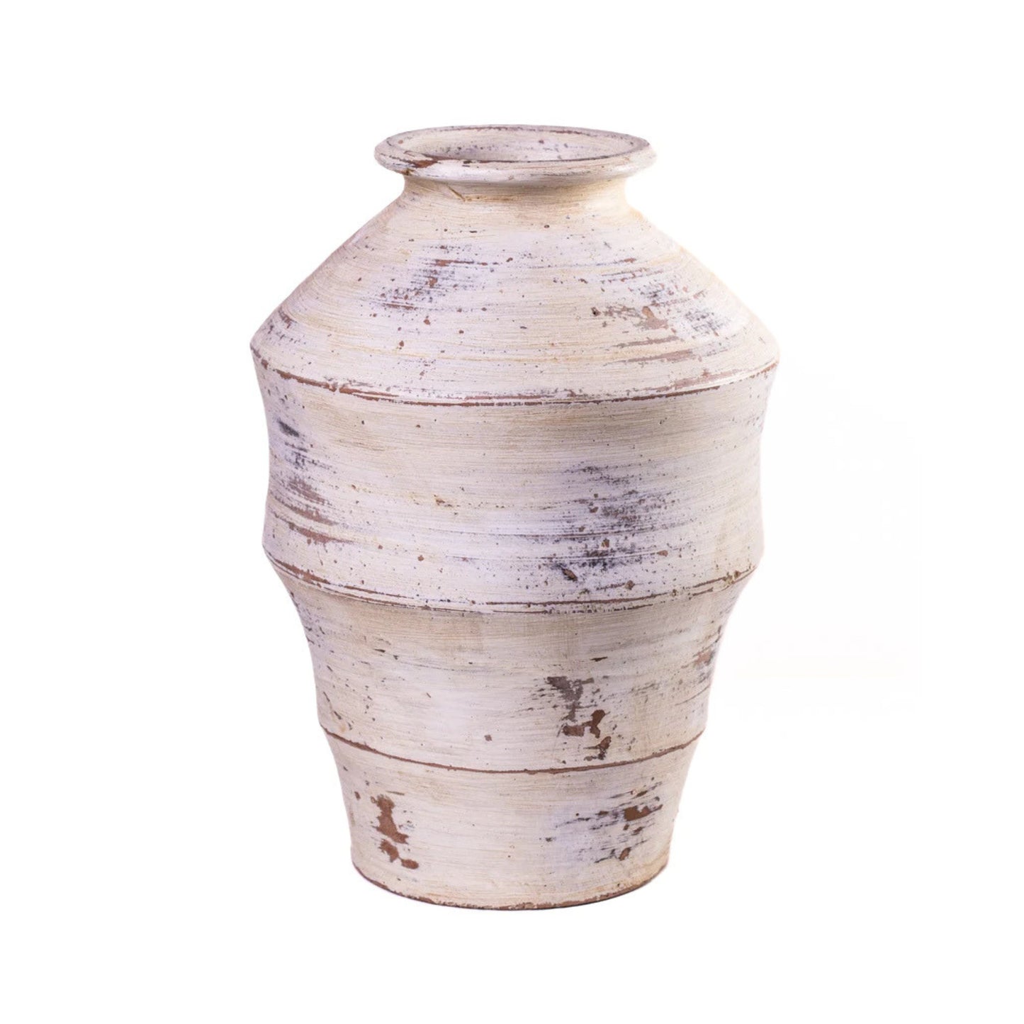 Visha Scalloped Distressed Cream Terracotta Decorative Vase - Image 1