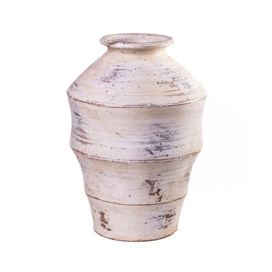 Visha Scalloped Distressed Cream Terracotta Decorative Vase - Image 1