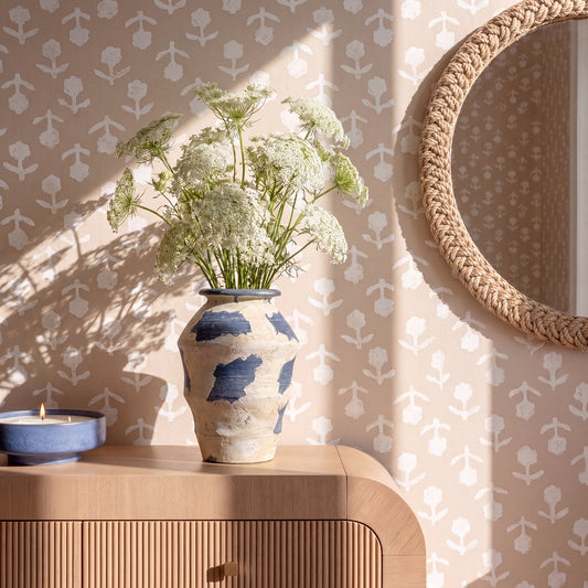 Visha Cream and Blue Terracotta Decorative Vase - Image 2