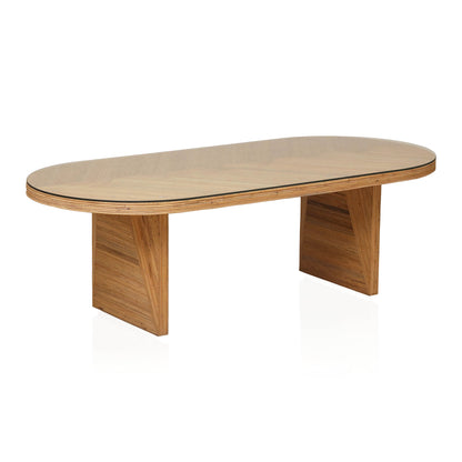 Caren 95" Natural Rattan and Glass Oval Dining Table - Default Title - Image 2