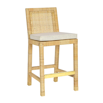 Amara Rattan & Cream Contract-Grade Linen Stool - Image 1
