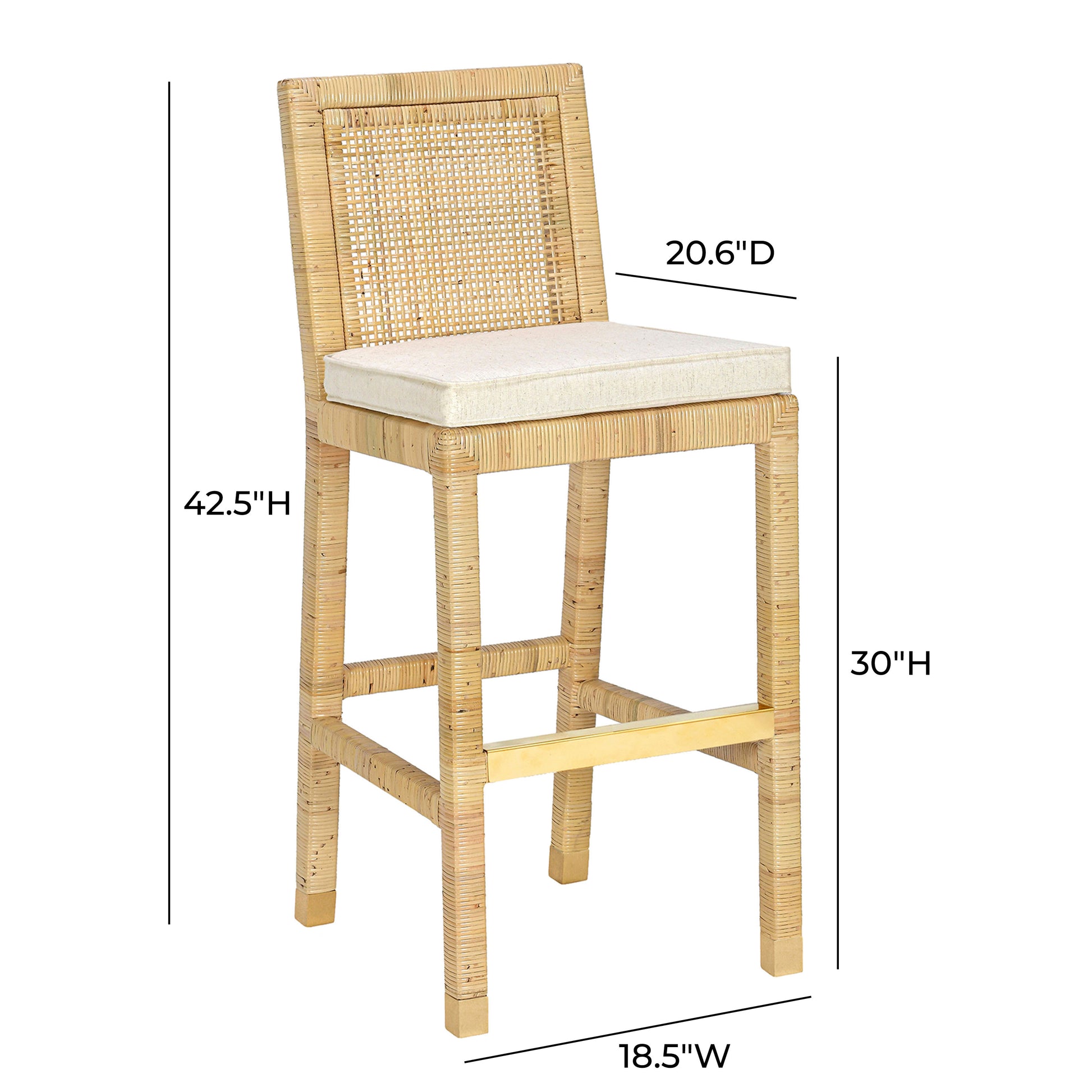 Amara Rattan & Cream Contract-Grade Linen Stool - Bar Height - Image 12