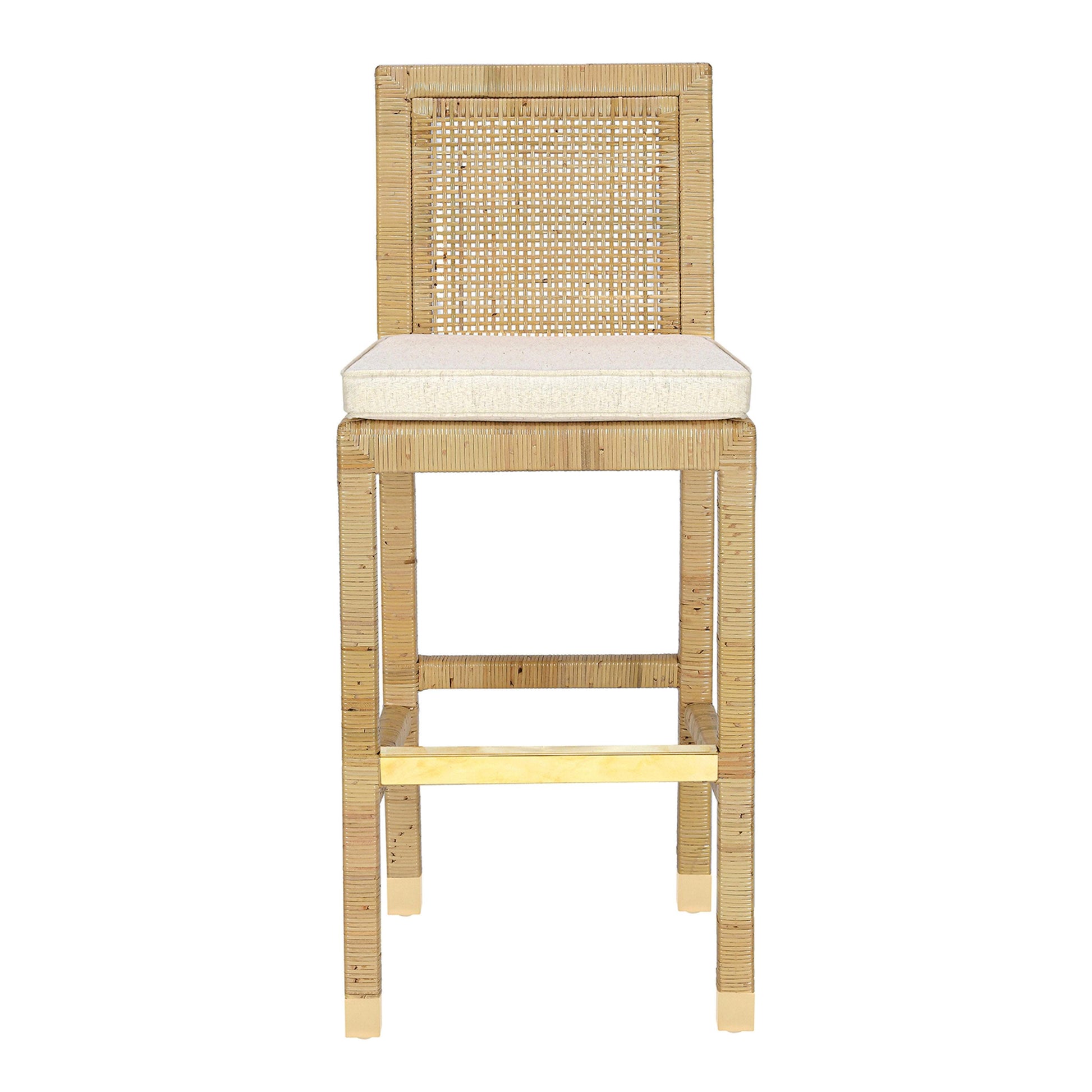 Amara Rattan & Cream Contract-Grade Linen Stool - Bar Height - Image 1