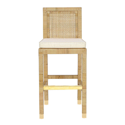 Amara Rattan & Cream Contract-Grade Linen Stool - Bar Height - Image 1