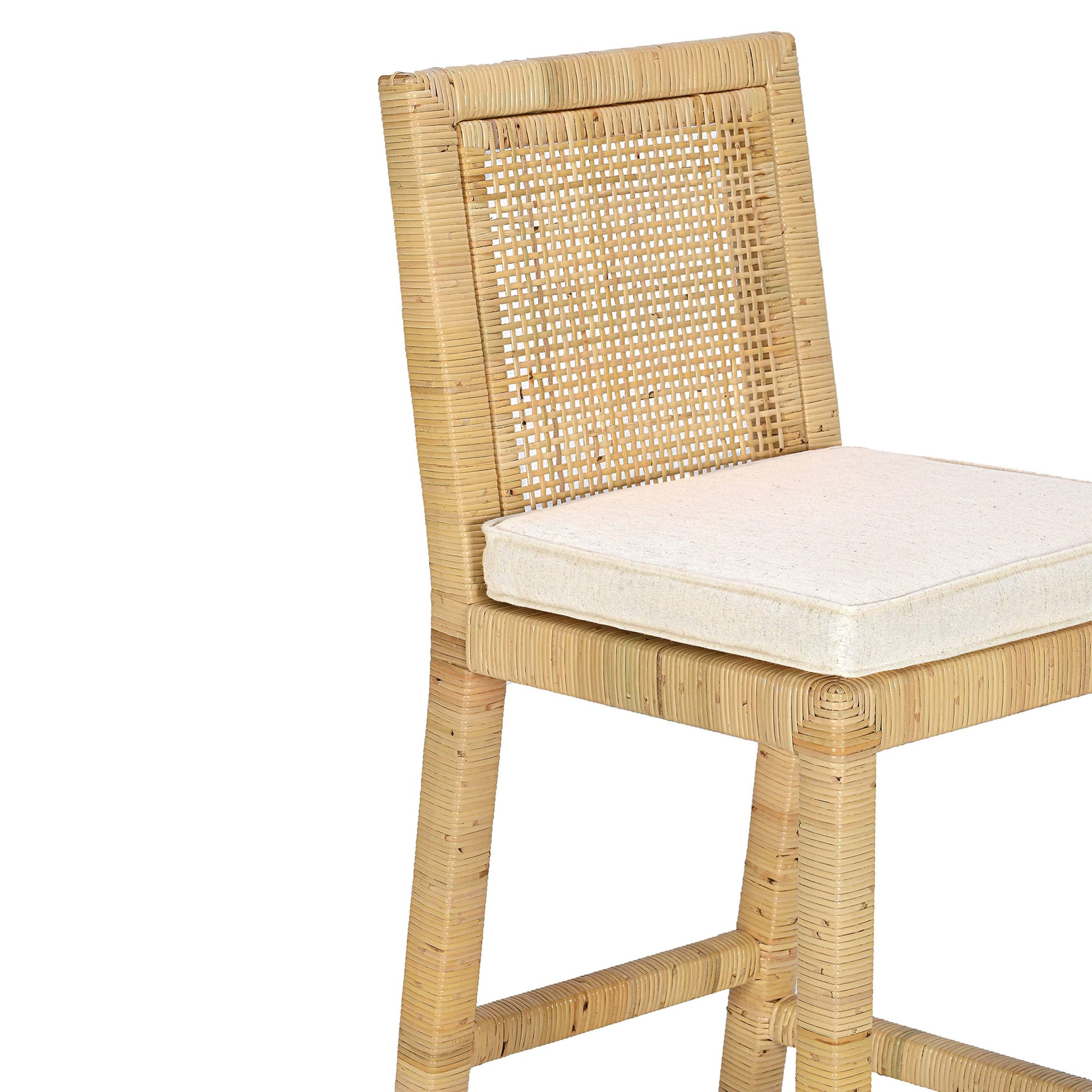 Amara Rattan & Cream Contract-Grade Linen Stool - Bar Height - Image 7