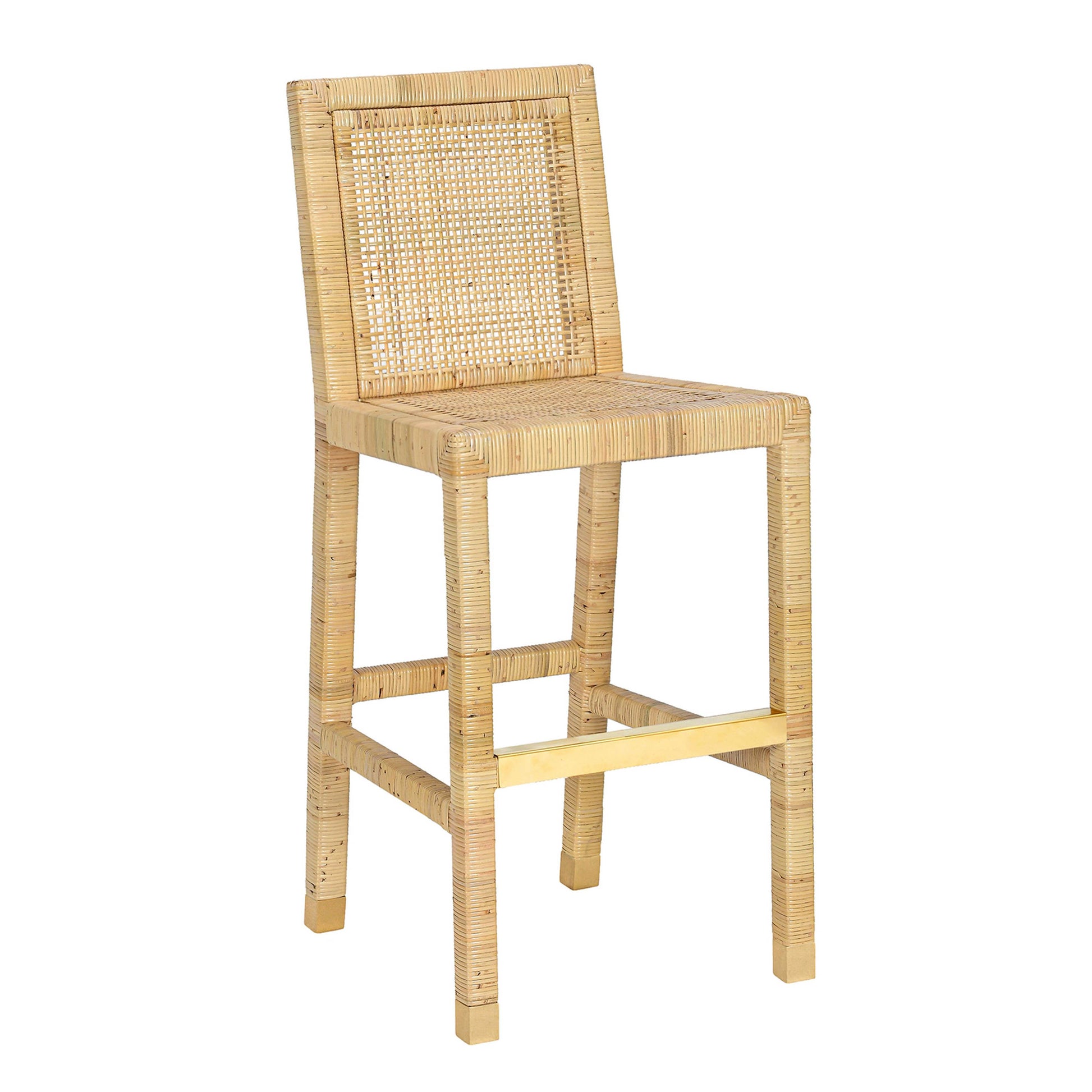 Amara Rattan & Cream Contract-Grade Linen Stool - Bar Height - Image 8