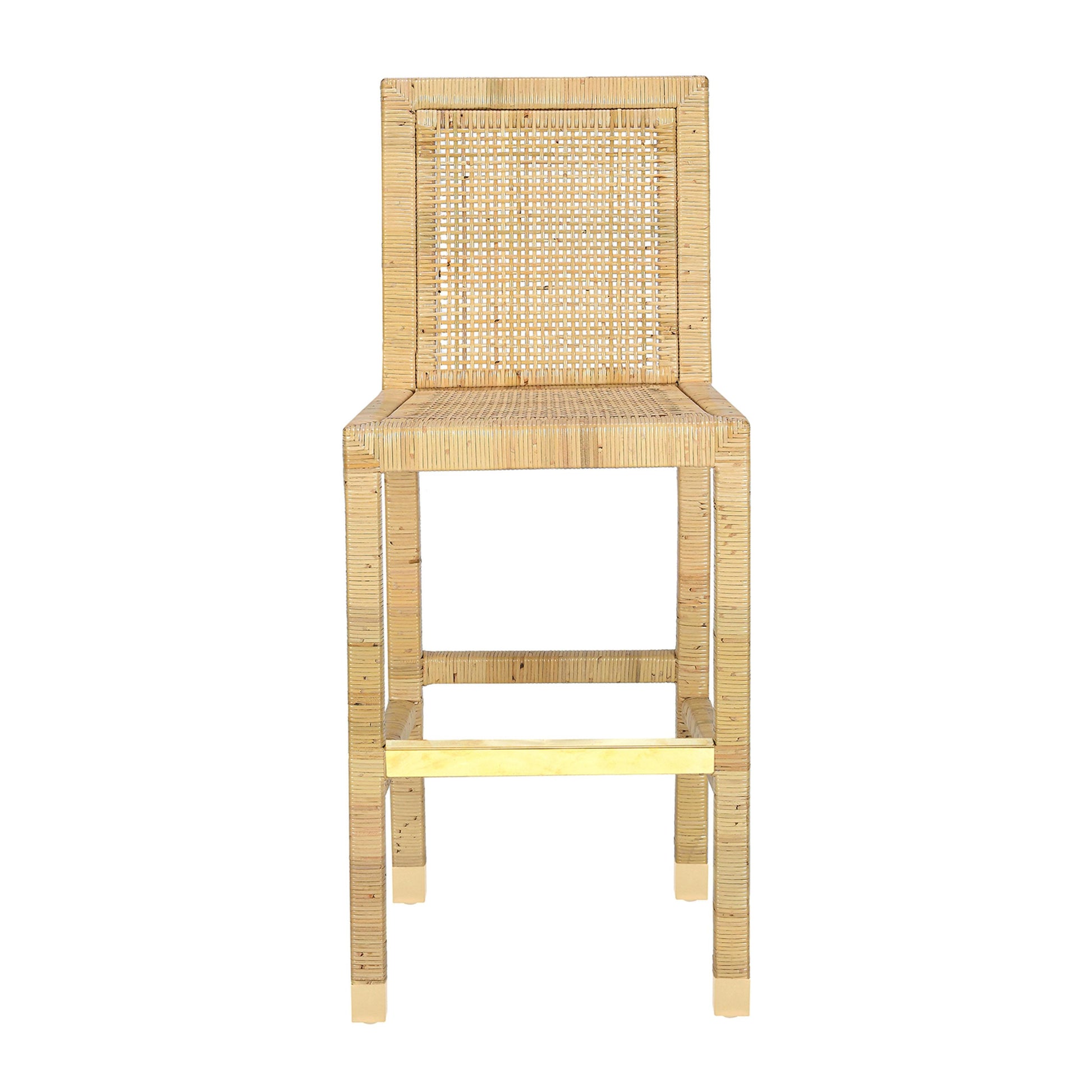 Amara Rattan & Cream Contract-Grade Linen Stool - Bar Height - Image 9