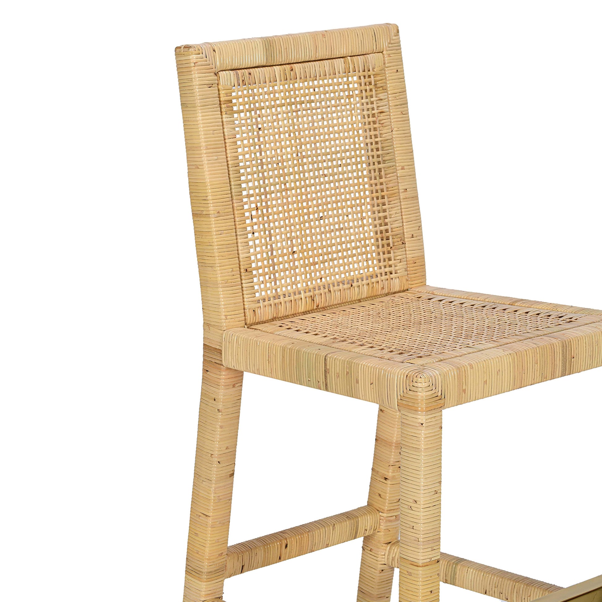 Amara Rattan & Cream Contract-Grade Linen Stool - Bar Height - Image 11
