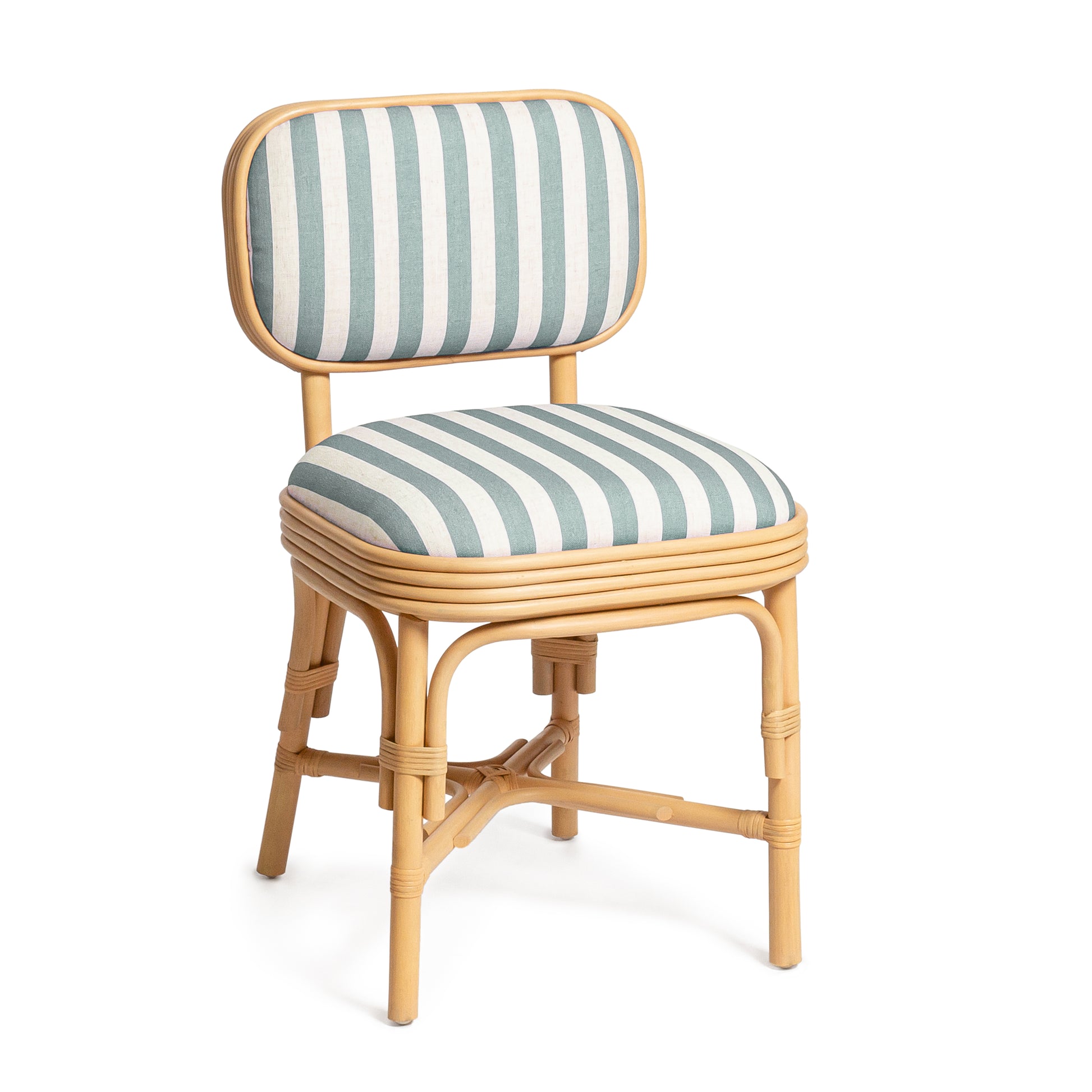 Dorine Striped Performance Linen & Rattan Dining Chair - Mint Green - Image 1