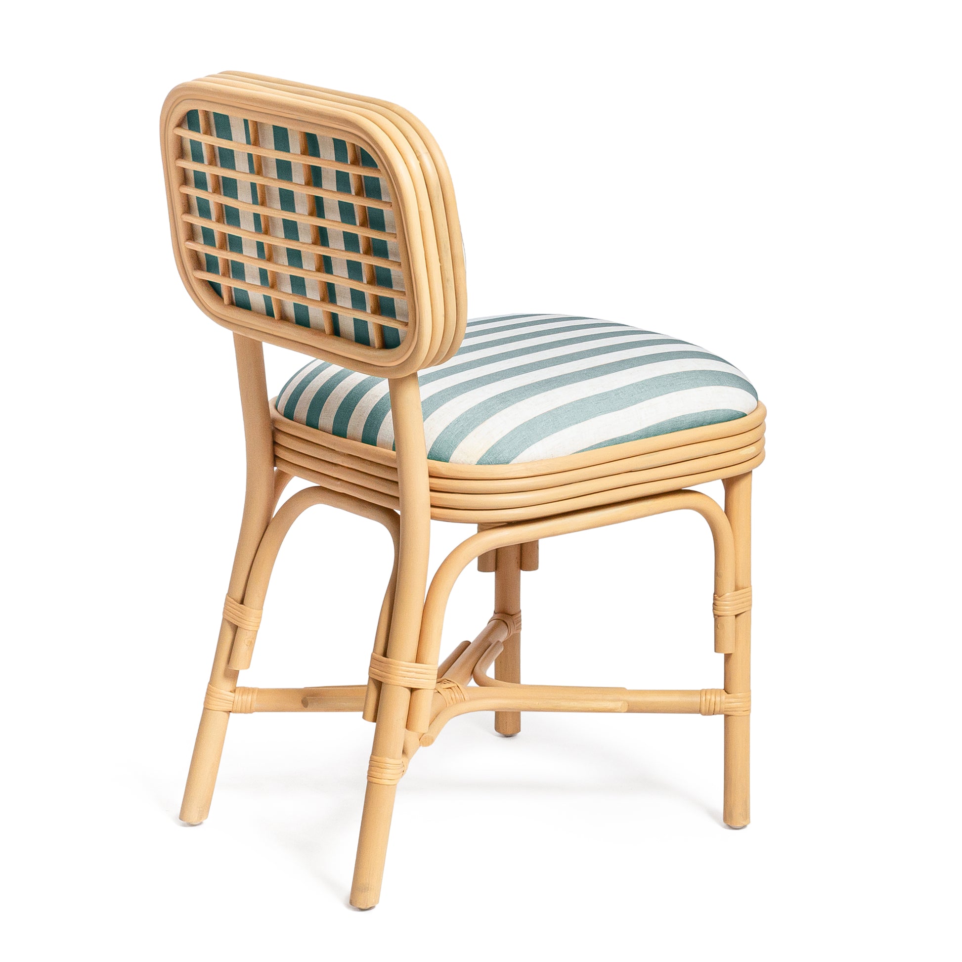 Dorine Striped Performance Linen & Rattan Dining Chair - Mint Green - Image 4