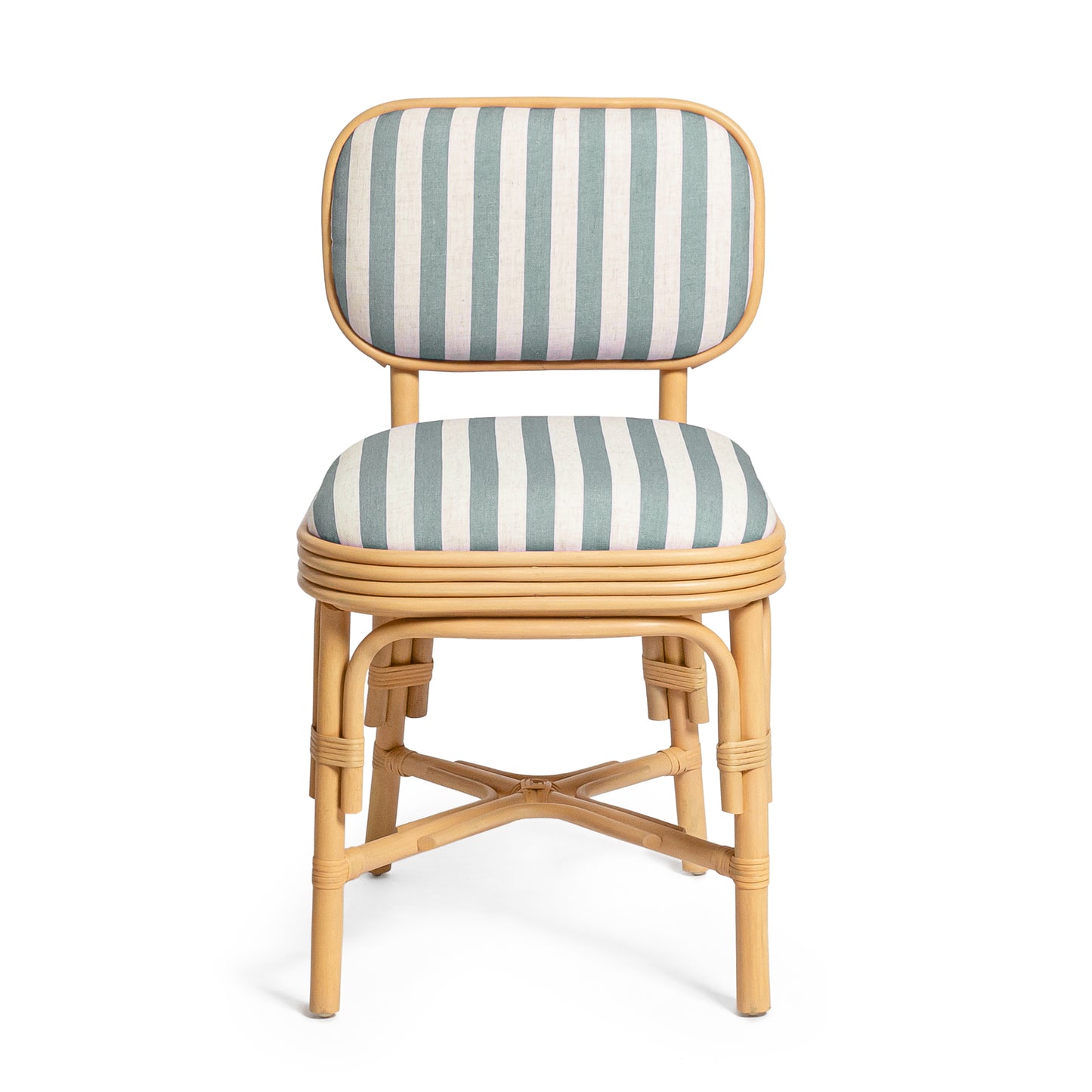 Dorine Striped Performance Linen & Rattan Dining Chair - Mint Green - Image 2