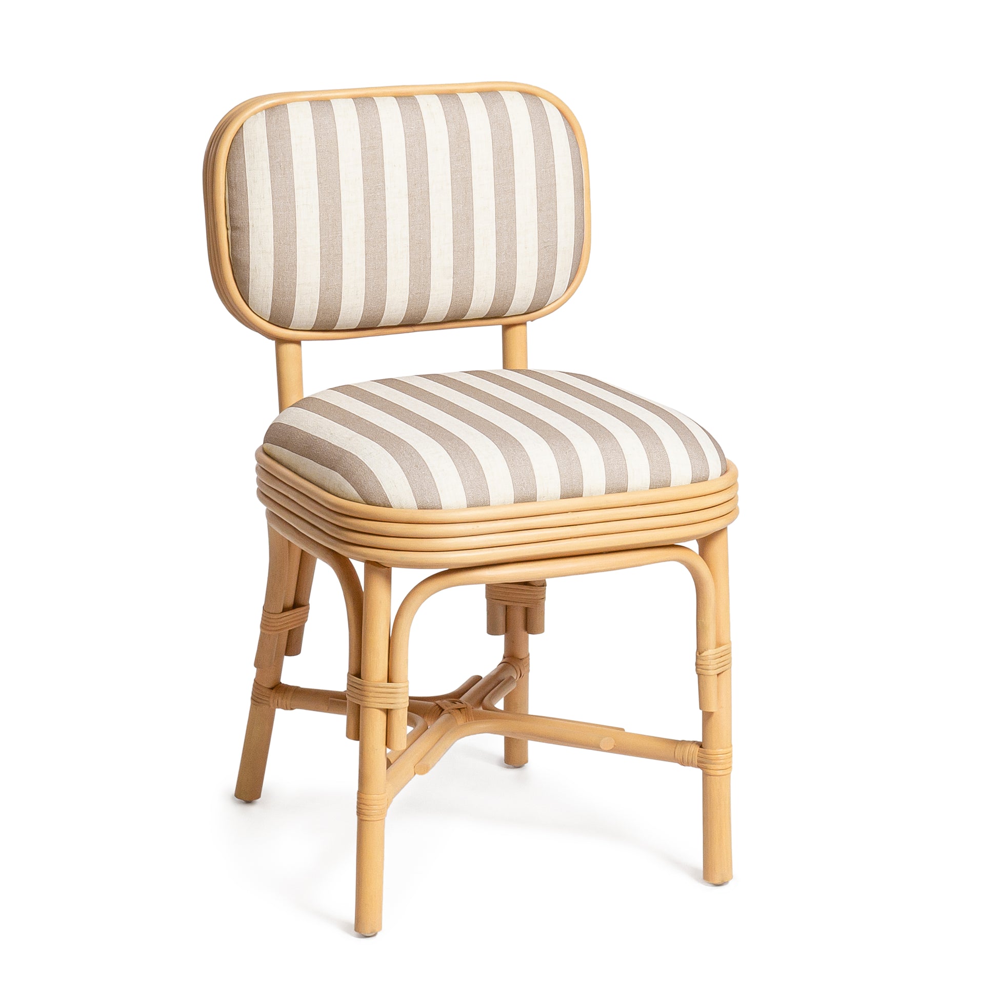 Dorine Striped Performance Linen & Rattan Dining Chair - Khaki - Image 1