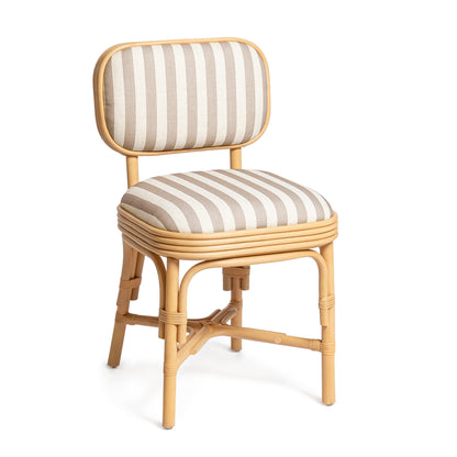 Dorine Striped Performance Linen & Rattan Dining Chair - Khaki - Image 1