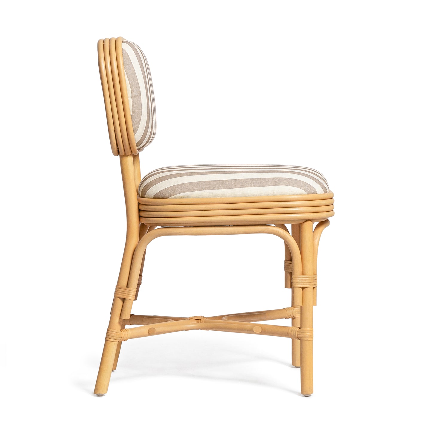 Dorine Striped Performance Linen & Rattan Dining Chair - Khaki - Image 3