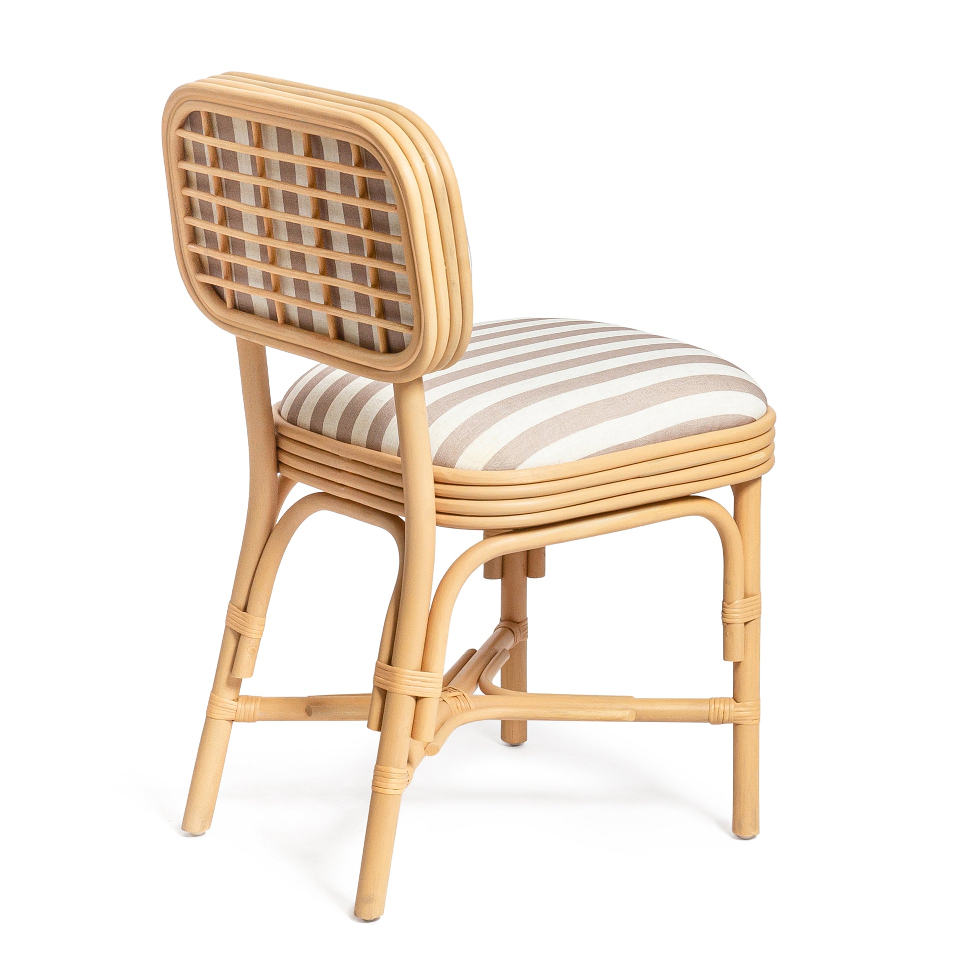 Dorine Striped Performance Linen & Rattan Dining Chair - Khaki - Image 4