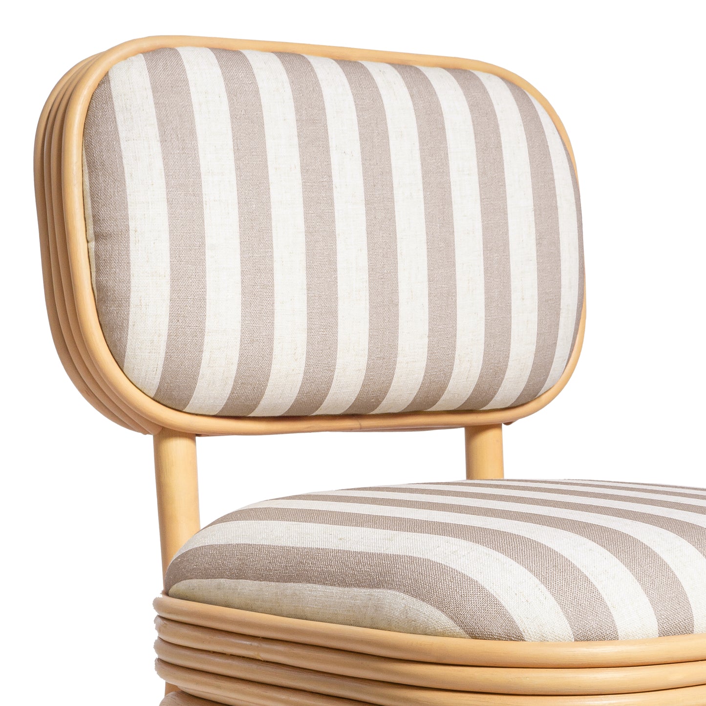 Dorine Striped Performance Linen & Rattan Dining Chair - Khaki - Image 5