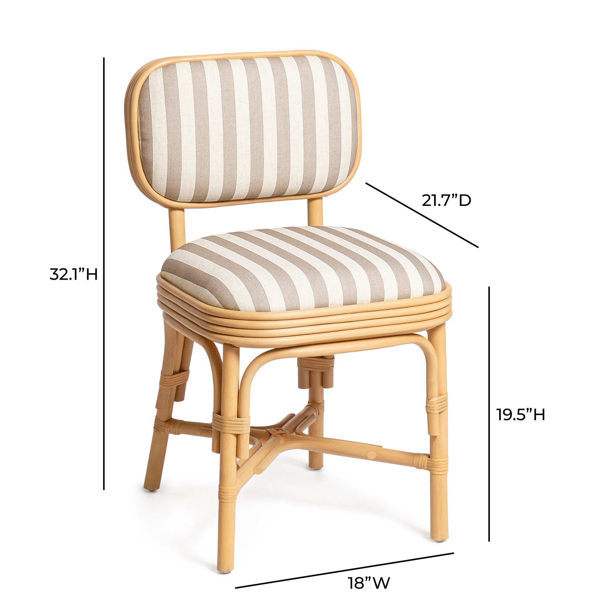 Dorine Striped Performance Linen & Rattan Dining Chair - Khaki - Image 7
