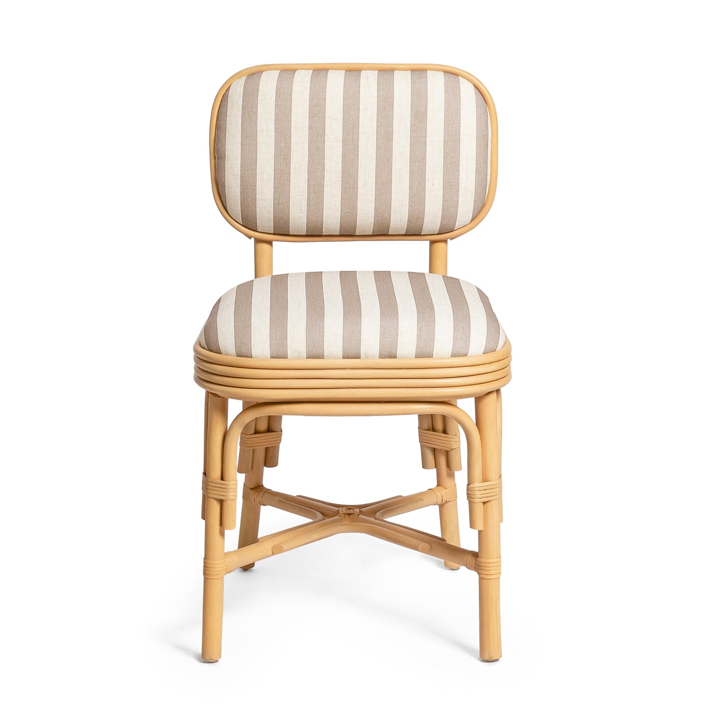 Dorine Striped Performance Linen & Rattan Dining Chair - Khaki - Image 2