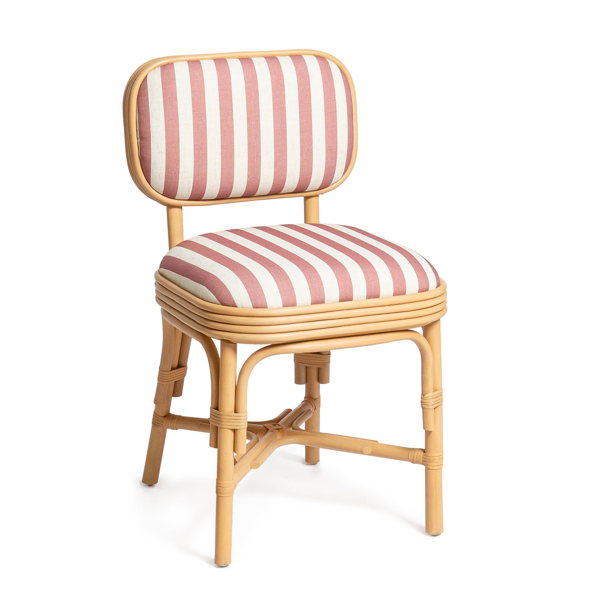 Dorine Striped Performance Linen & Rattan Dining Chair - Cherry - Image 1