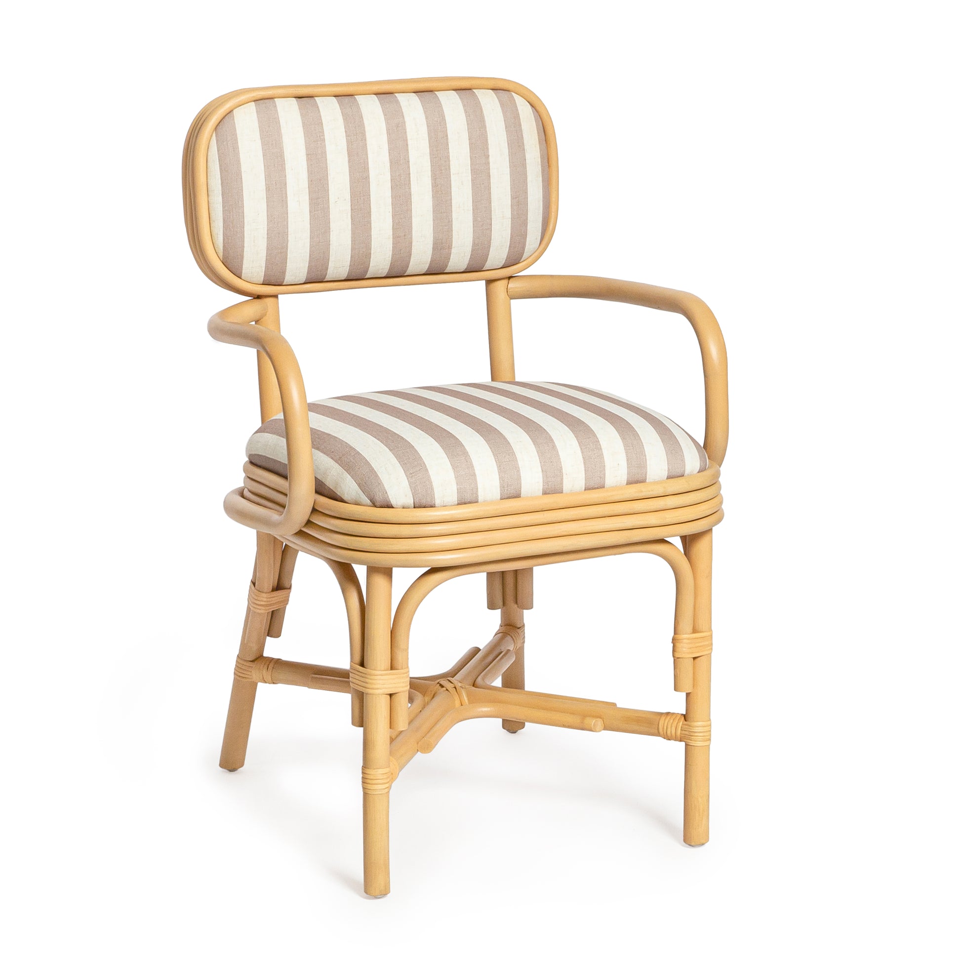 Dorine Striped Performance Linen & Rattan Dining Armchair - Khaki - Image 1