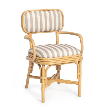 Dorine Striped Performance Linen & Rattan Dining Armchair - Khaki - Image 1