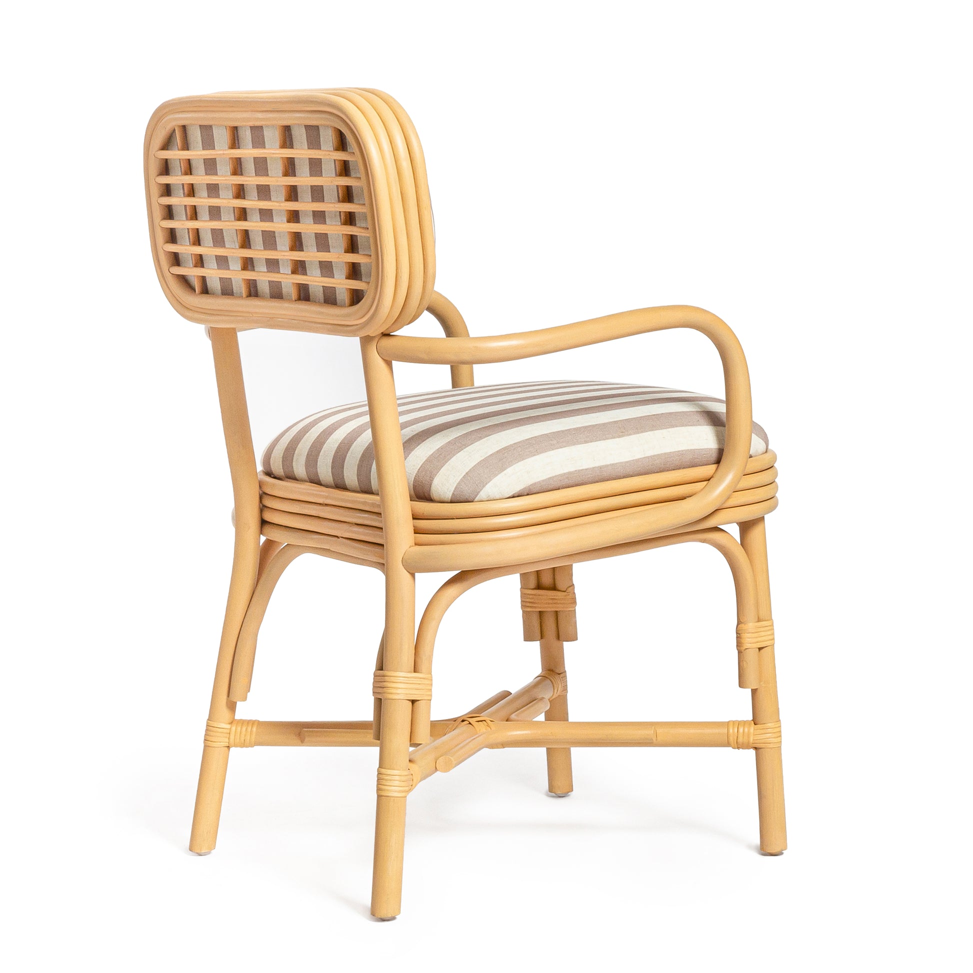 Dorine Striped Performance Linen & Rattan Dining Armchair - Khaki - Image 5
