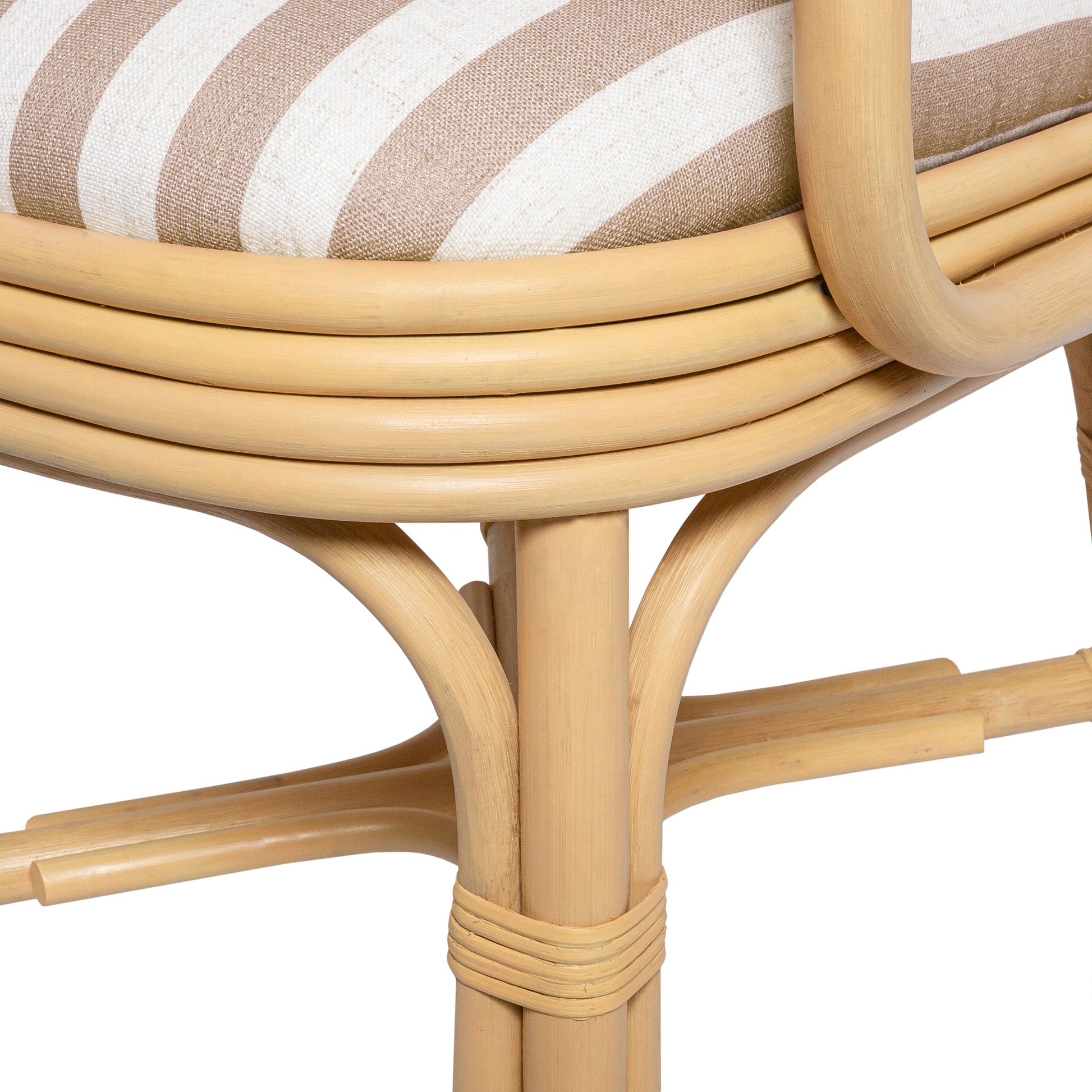 Dorine Striped Performance Linen & Rattan Dining Armchair - Khaki - Image 6