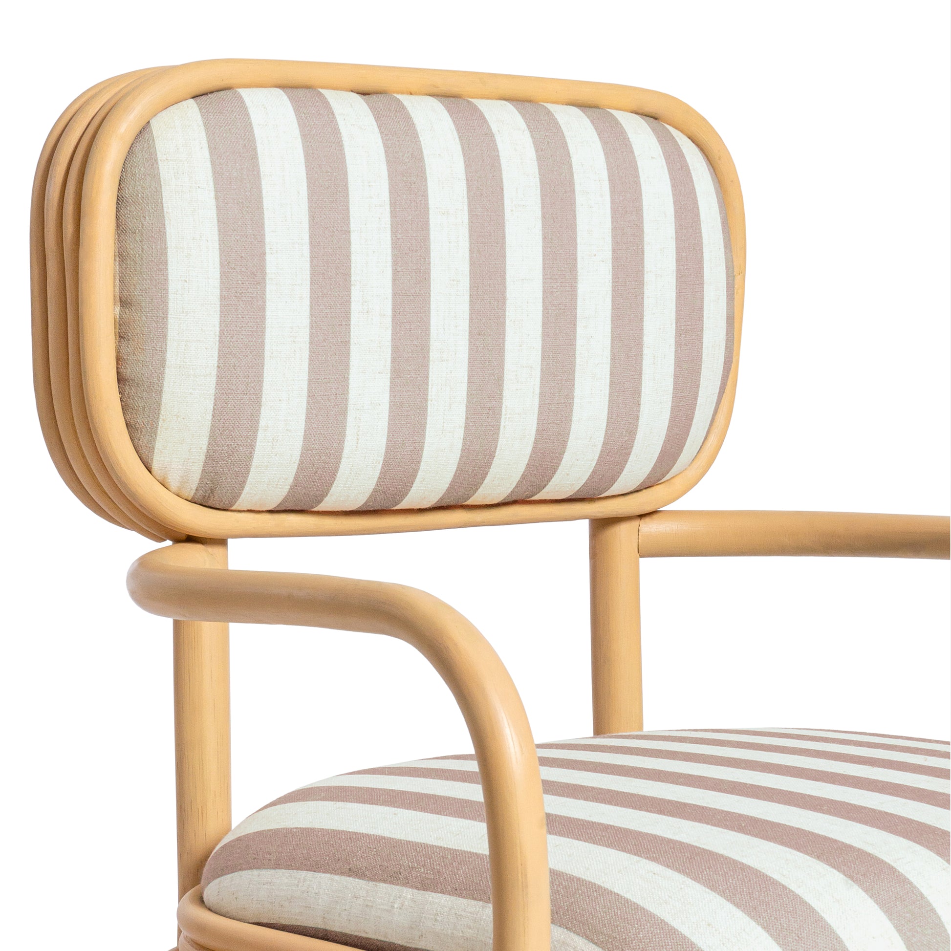 Dorine Striped Performance Linen & Rattan Dining Armchair - Khaki - Image 7