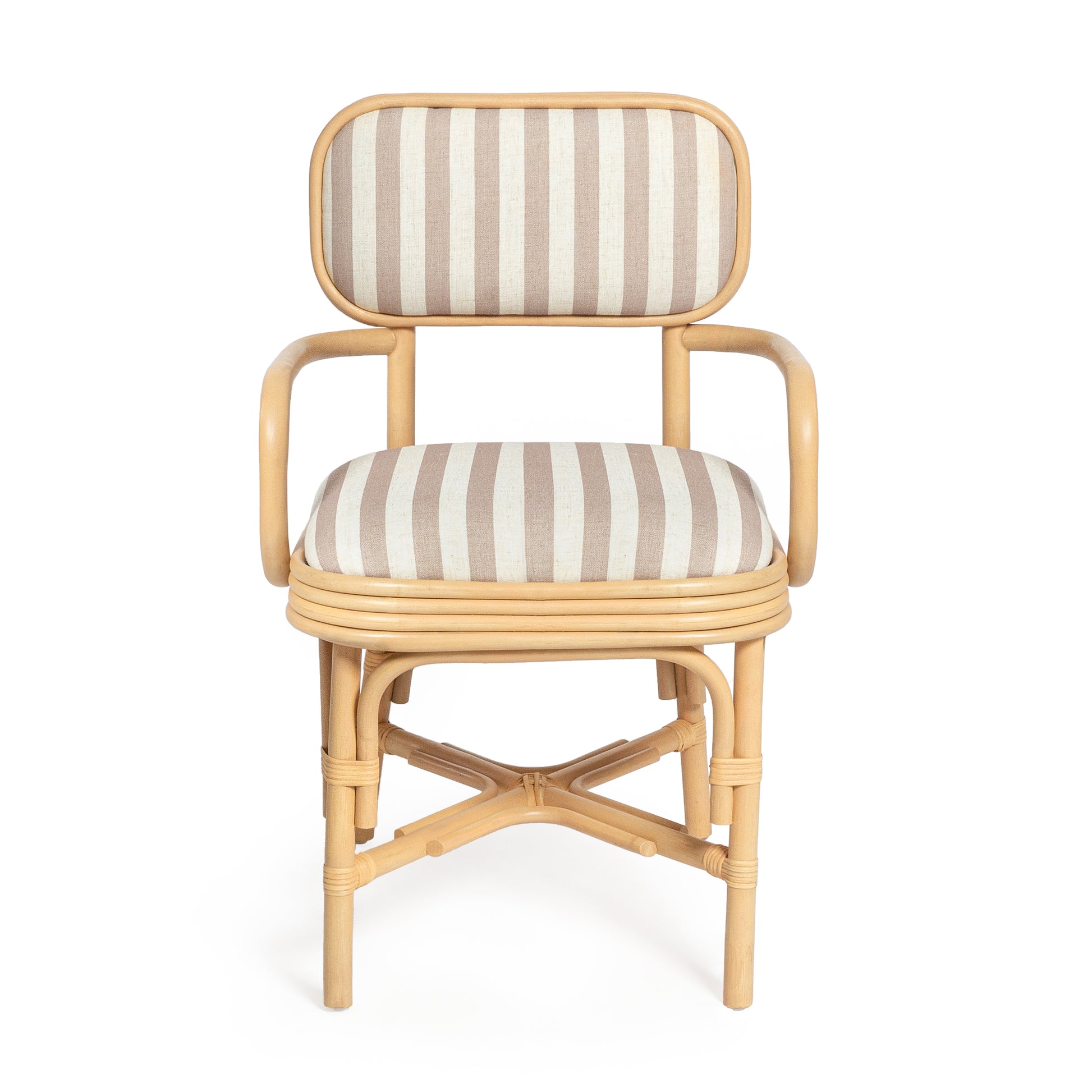 Dorine Striped Performance Linen & Rattan Dining Armchair - Khaki - Image 3