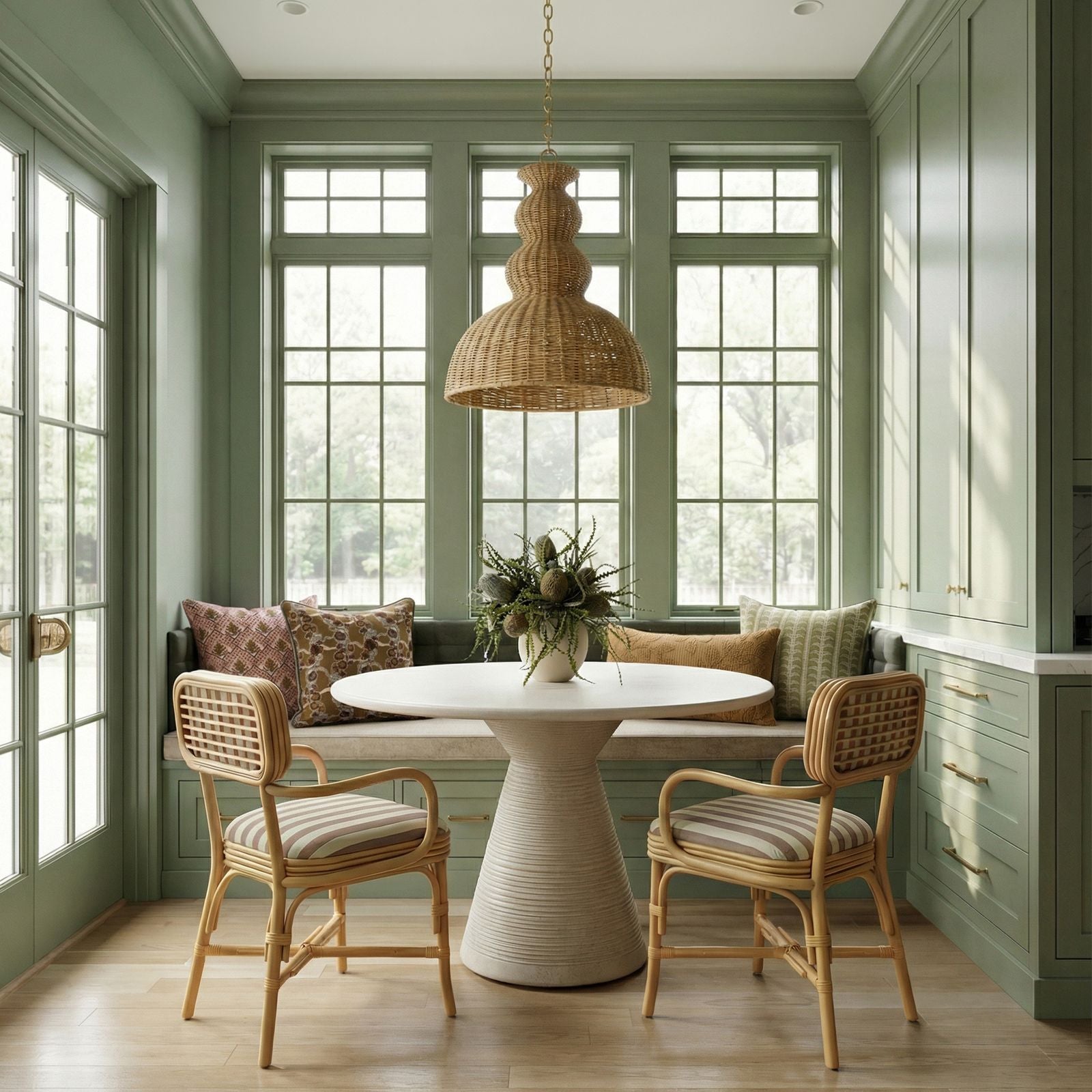 Dorine Striped Performance Linen & Rattan Dining Armchair - Khaki - Image 2